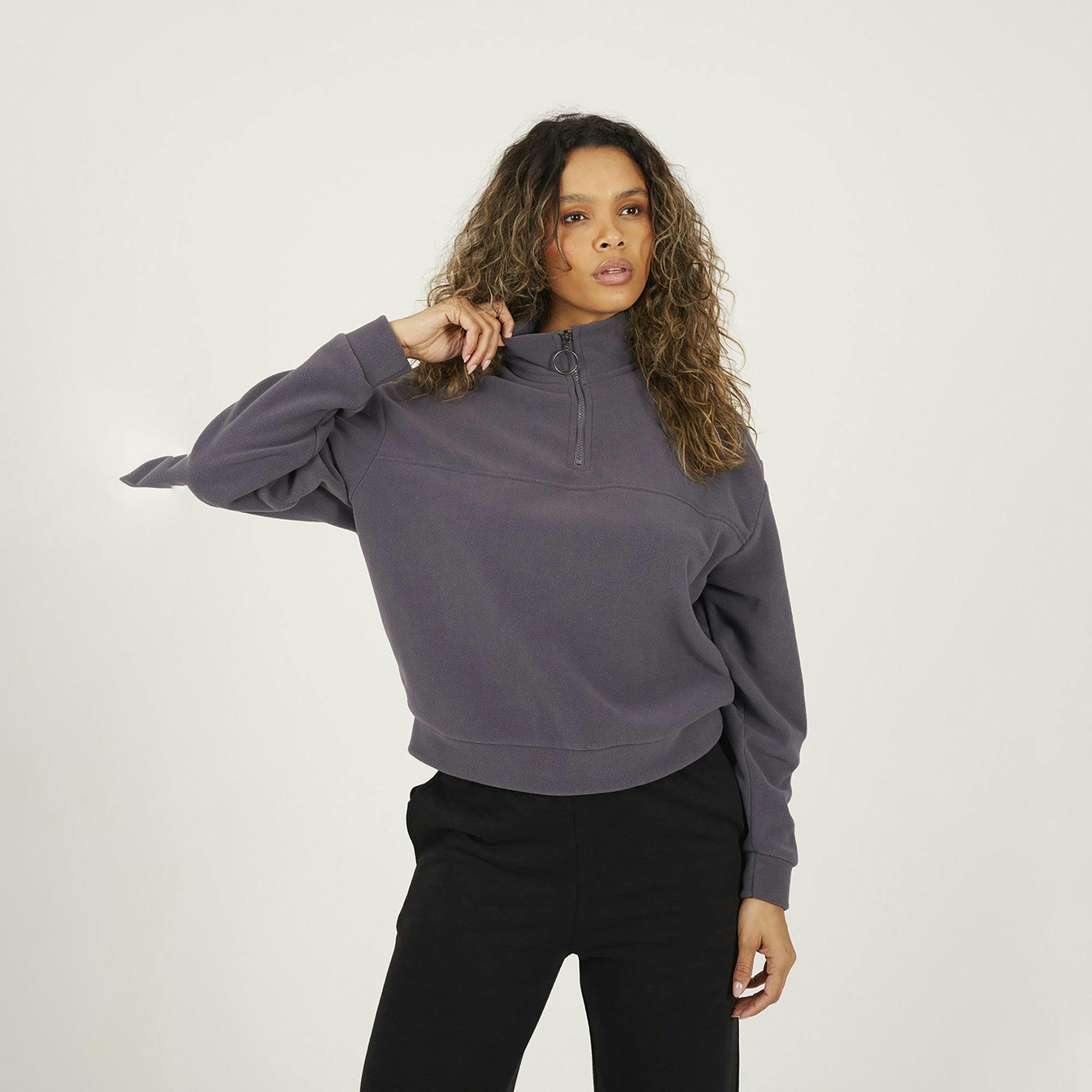 Brave Soul Half Zip Polar Fleece Sweatshirt - Charcoal - Charcoal - Xs