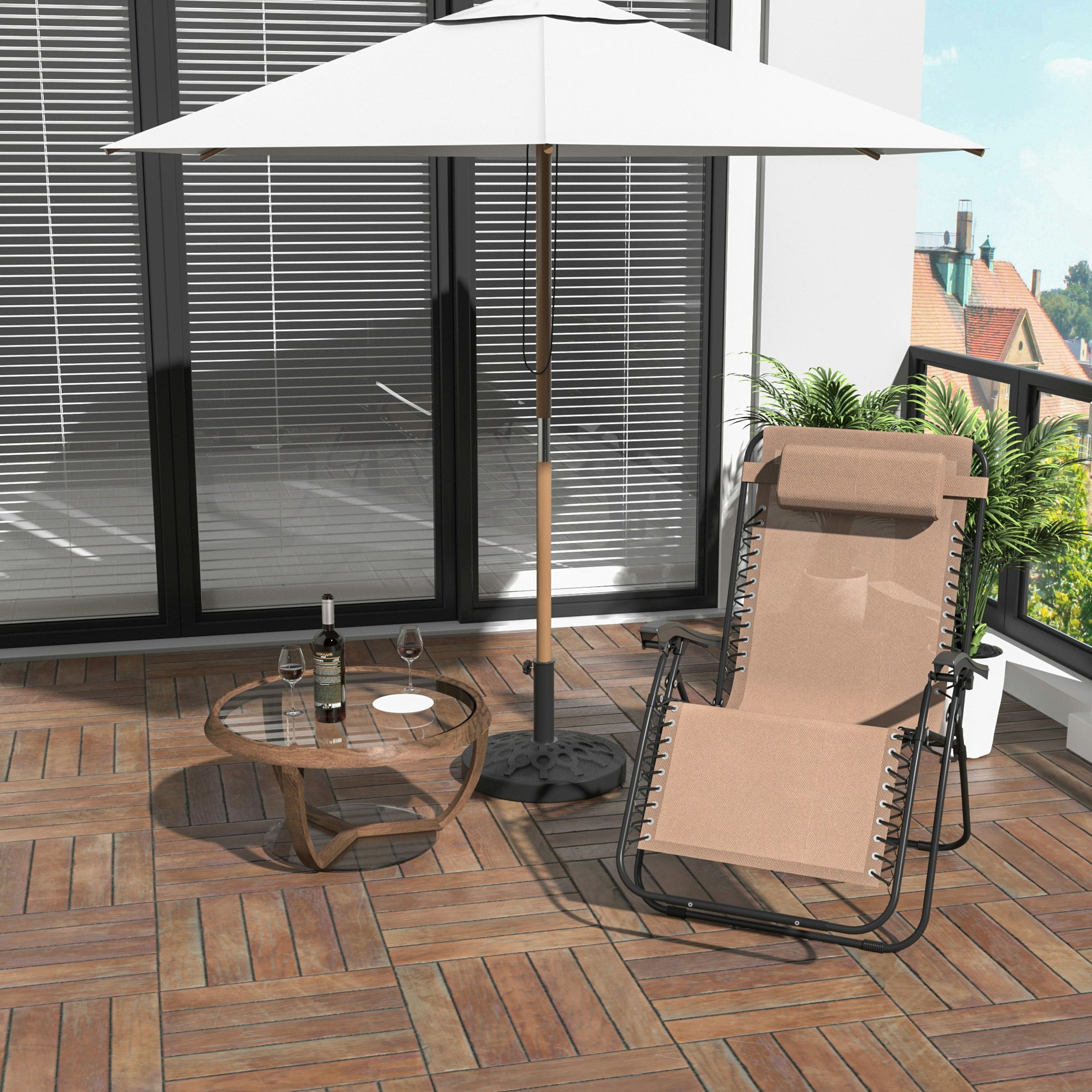 Outsunny Black/Beige Metal Frame Zero Gravity Lounger W/ Head Pillow For Patio Decking - Steel Frame, Texteline - 90Cm X 65Cm X 110Cm