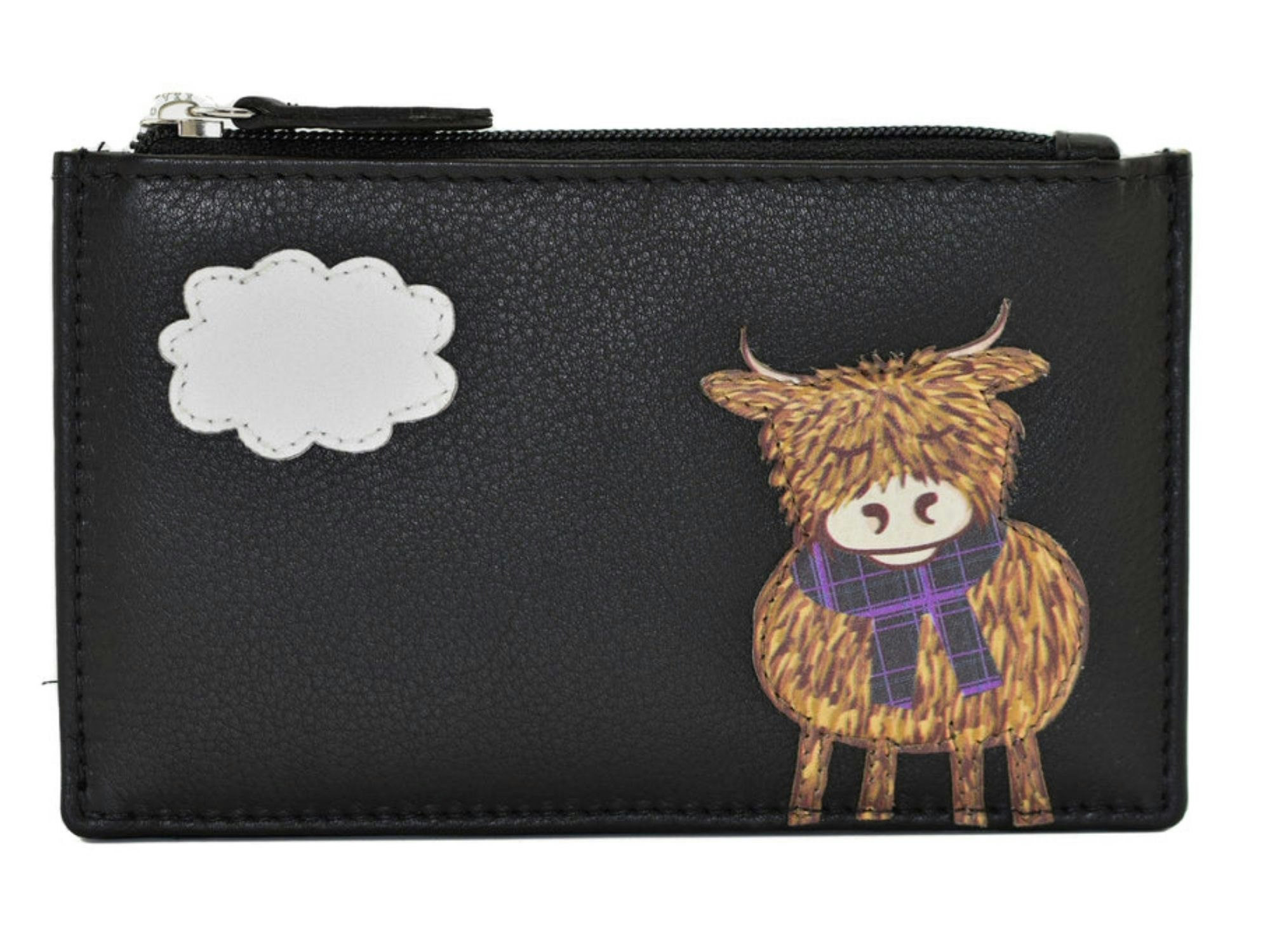 Mala Leather Black Highland Cow Leather Rfid Coin & Card Purse