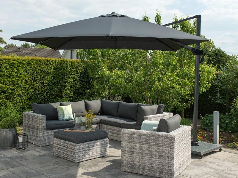 Rackhams Dark/Grey Hawaii 300Cm X 300Cm Square Cantilever Parasol With 90Kg Moveable Granite Base
