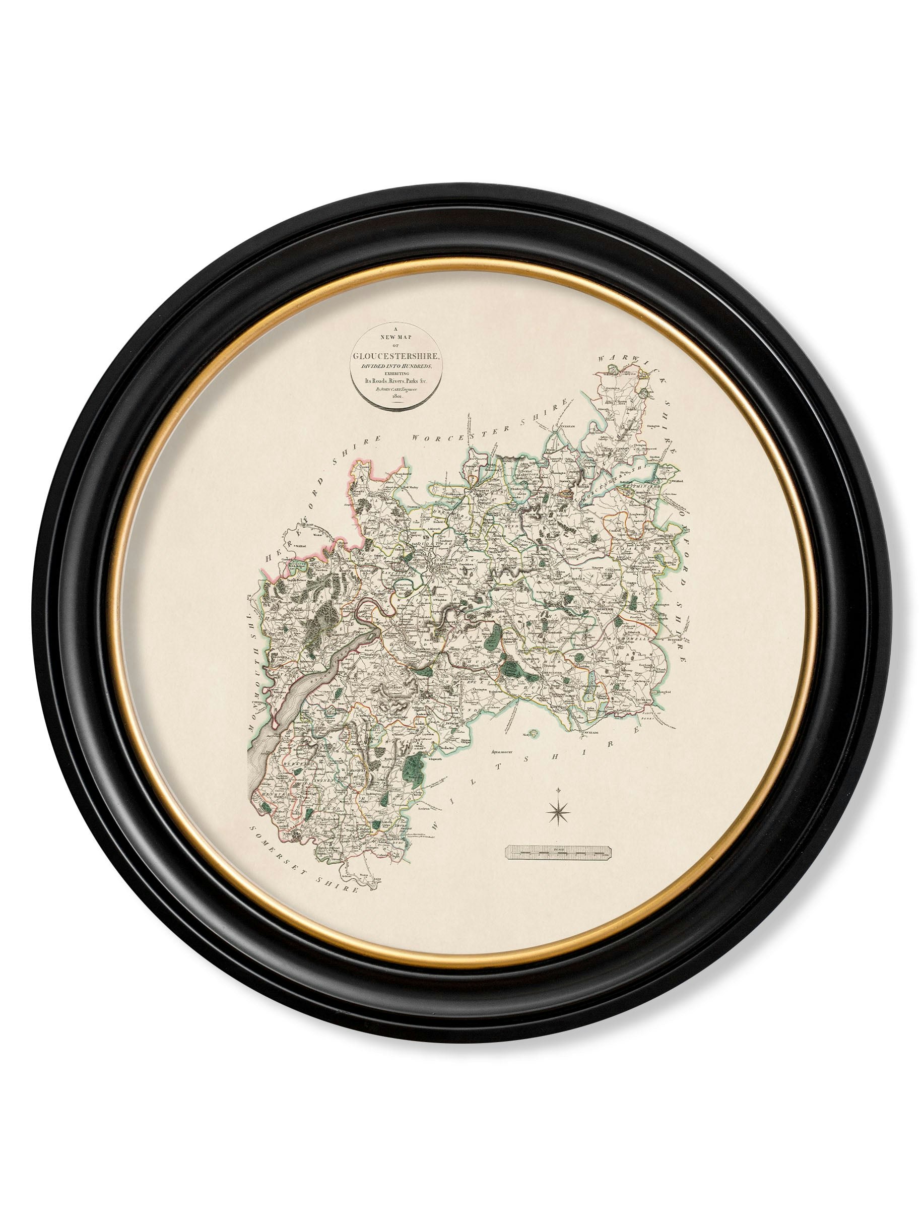 Exceptional Art Black C.1806 County Maps Of England - Round - 70 X 70Cm - Hampshire