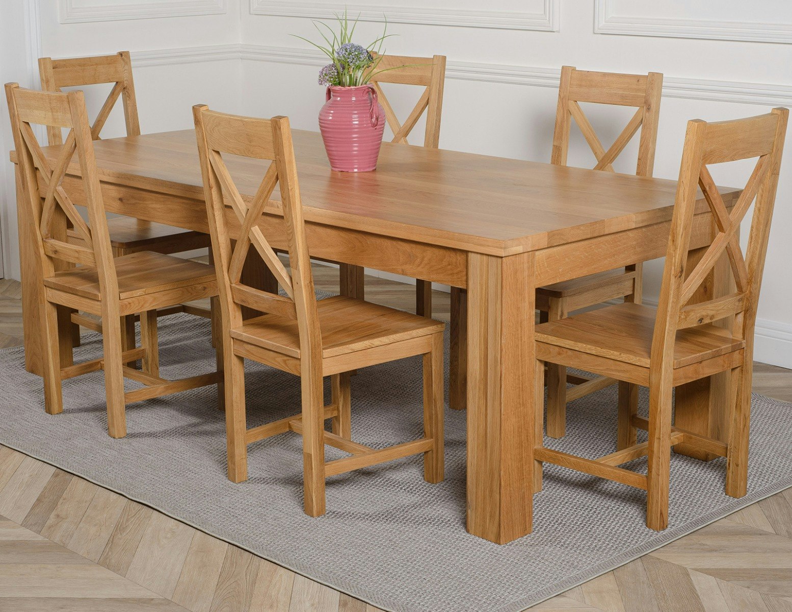 Rackhams Grain/Brown Dakota Extra Large Oak Dining Table With Berkeley Oak Chairs - Natural Oak - 6 Chairs