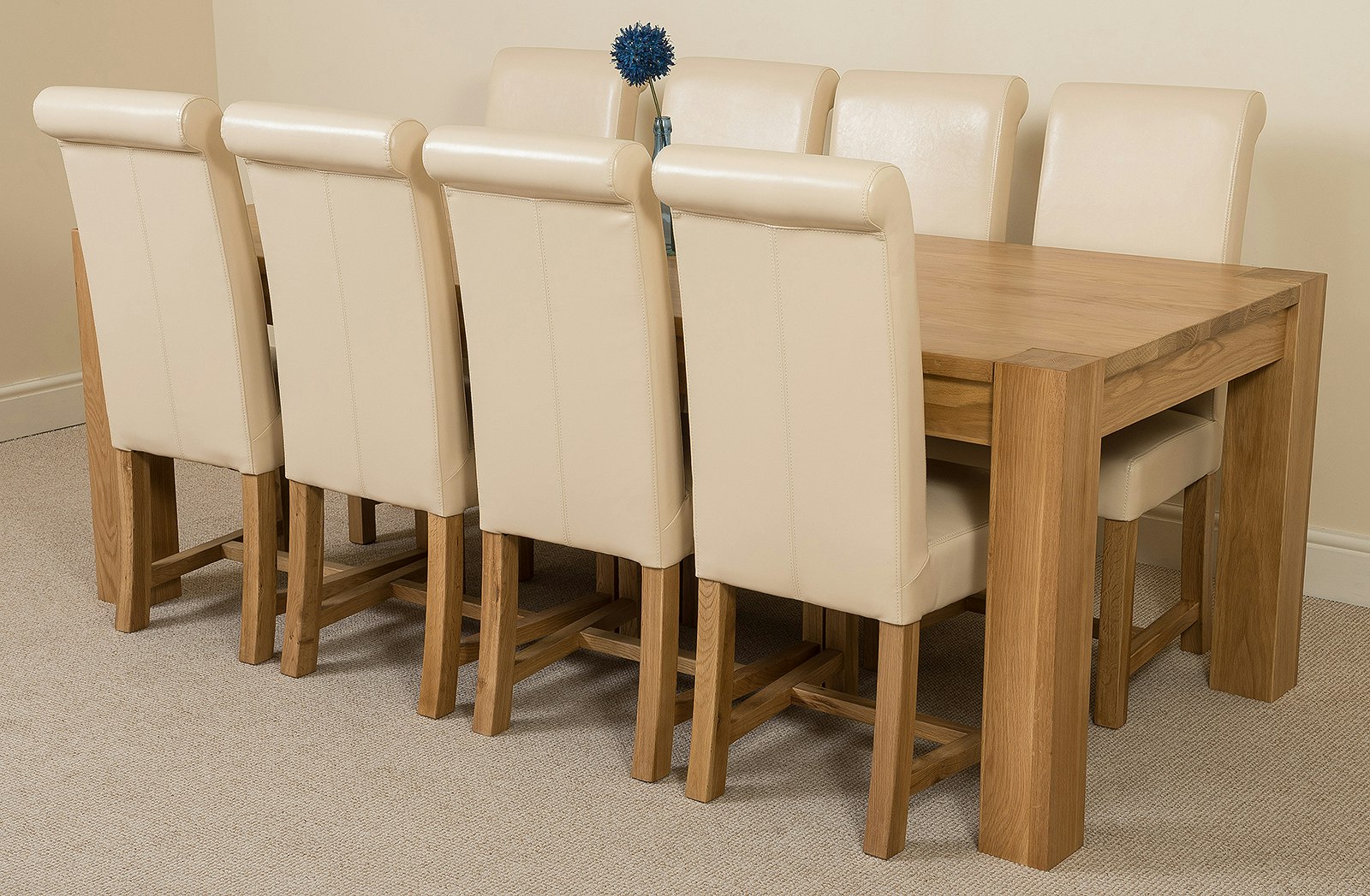 Rackhams Ivory Kuba Extra Large Oak Dining Table With Washington Leather Chairs - 8 Chairs
