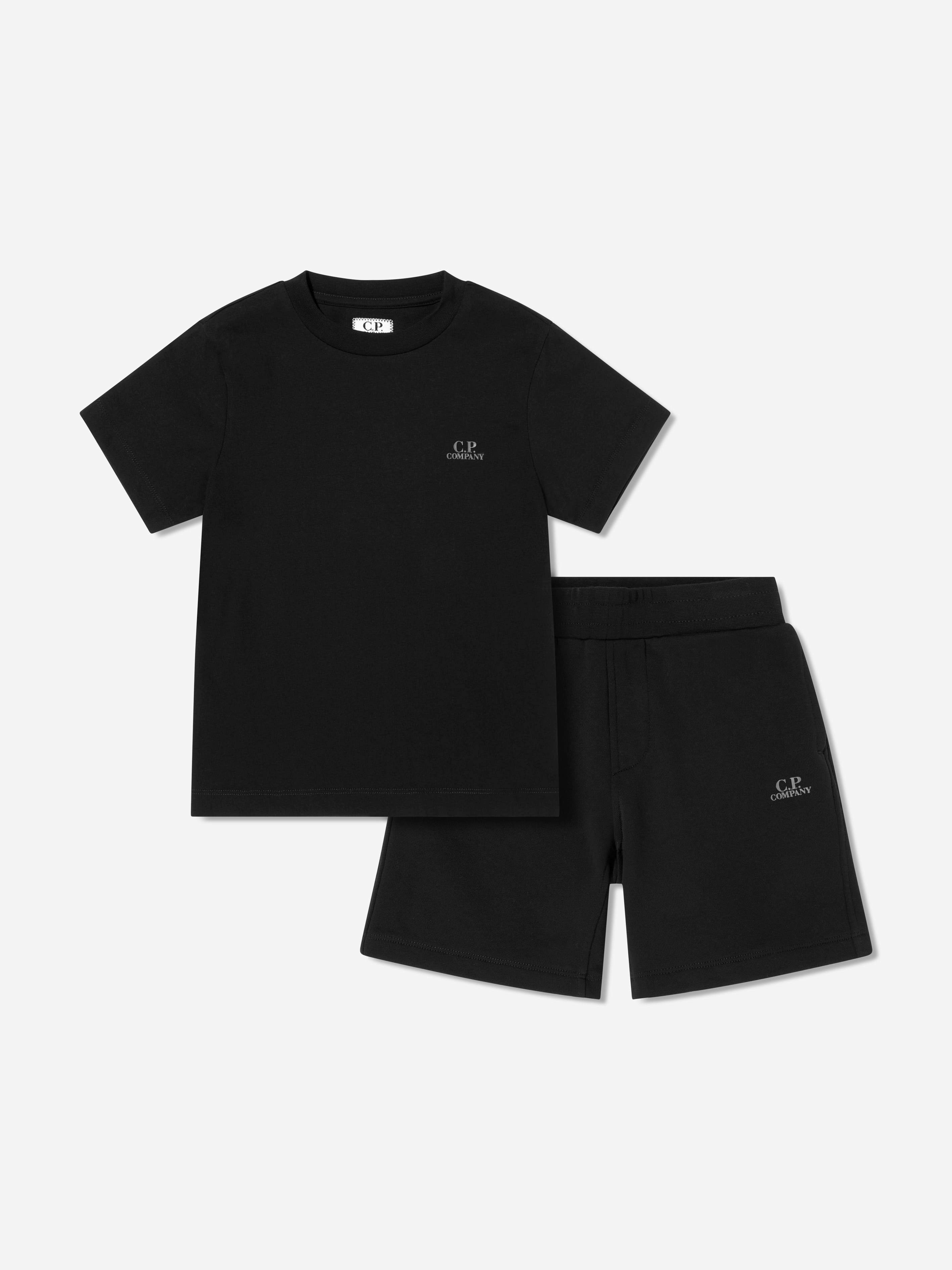 C.p. Company Boys Black Cotton Jersey Logo Short Set In - 4 Yrs