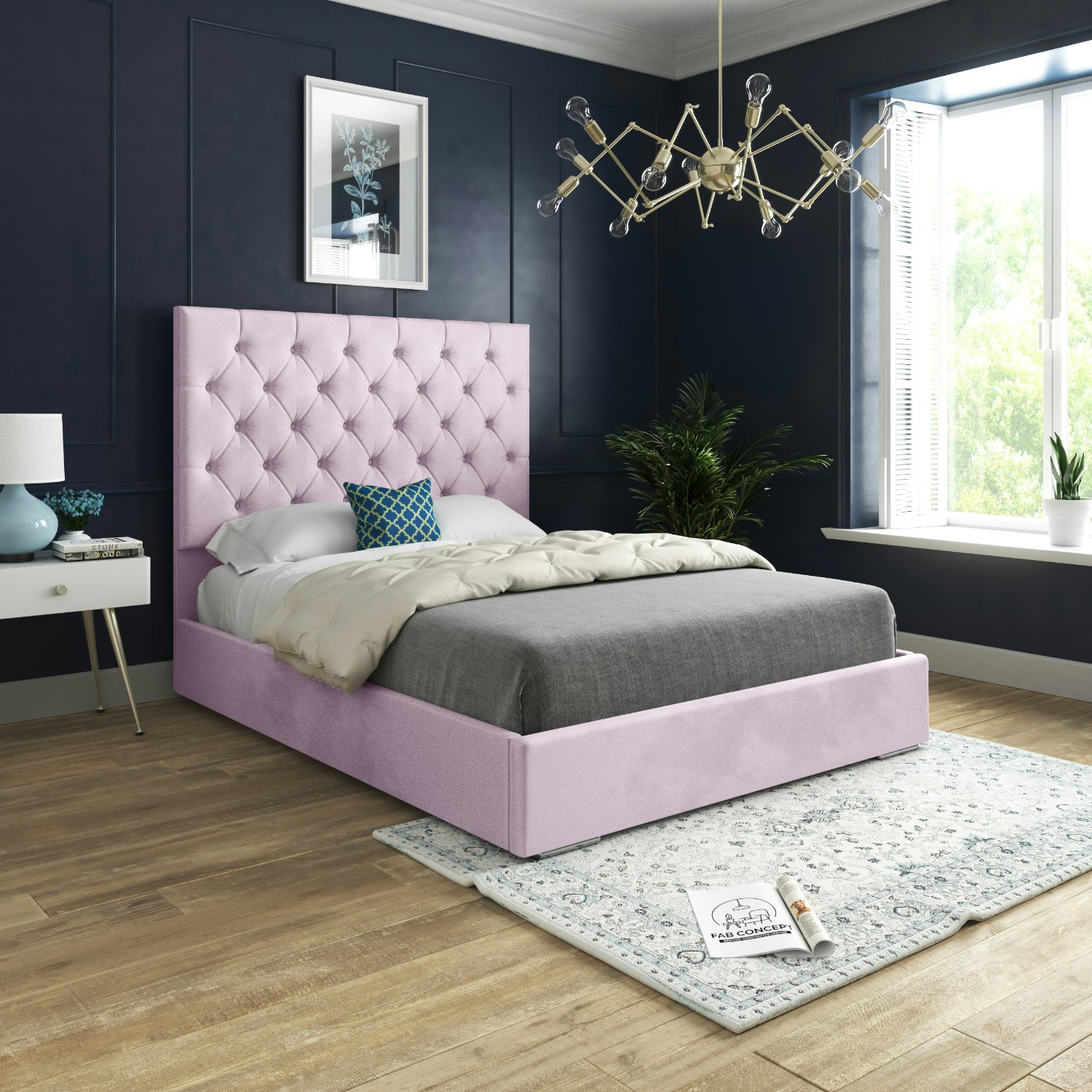 Casa Magna Pink Alma Upholstered Soft Velvet Bed Frame - Double