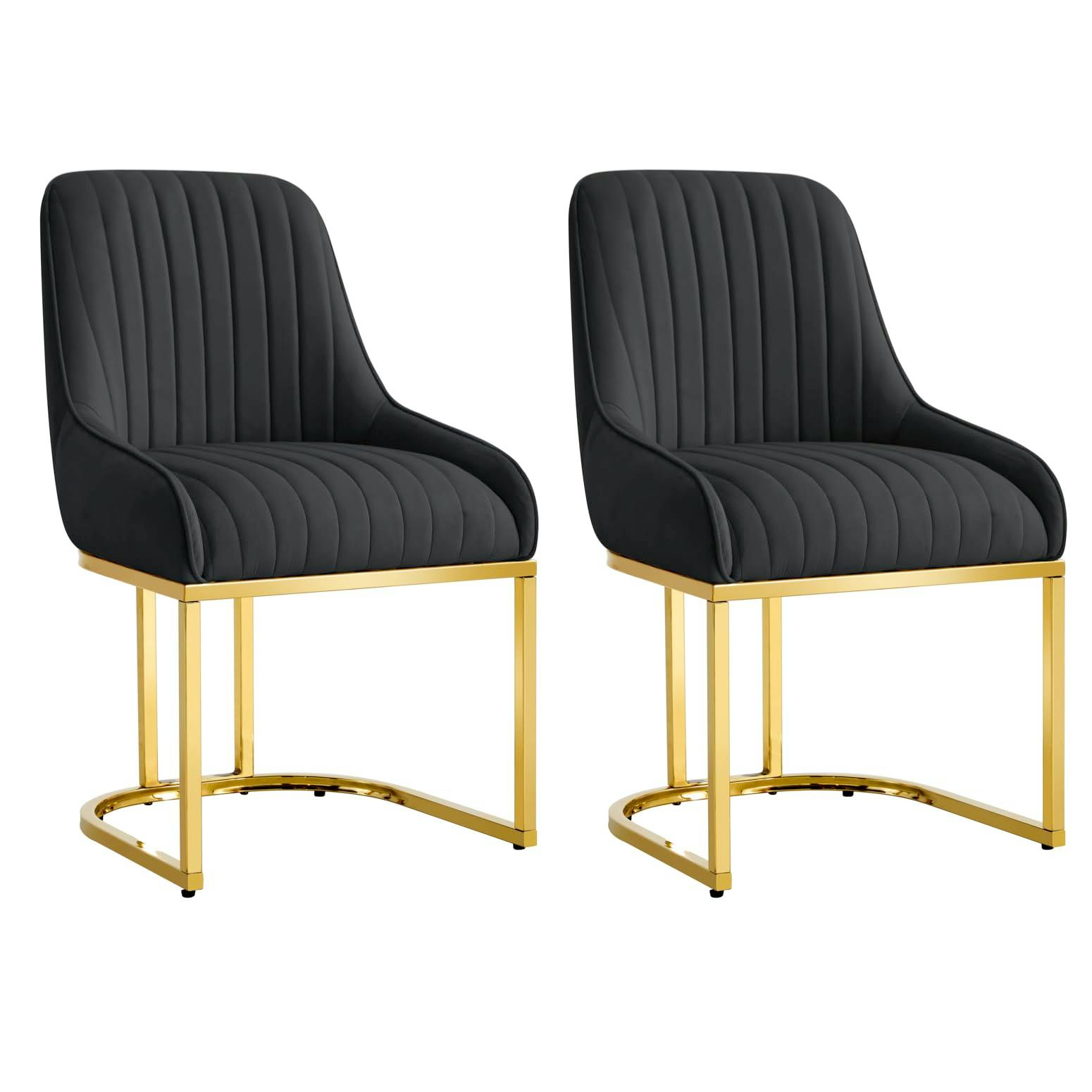 Hygrad Built To Survive Unisex Black Set Of Velvet Dining Chairs Luxury Padded Dining Room Chairs Armless Gold Legs In Size 2 - Image 2
