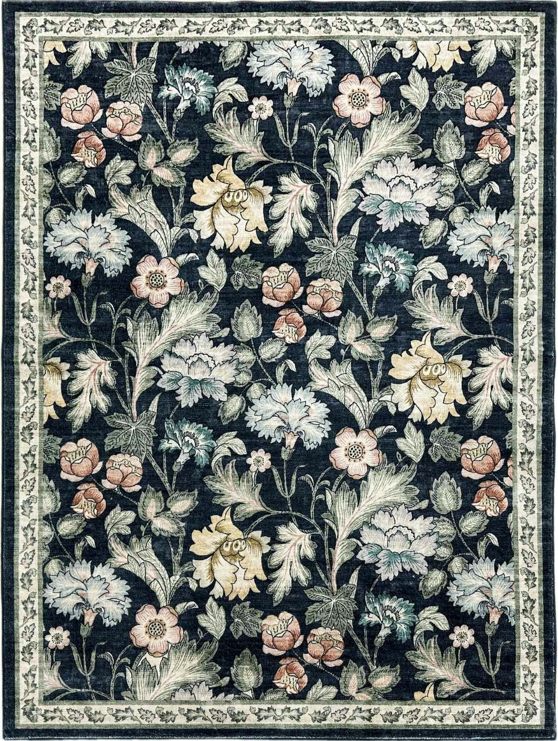 The Rugs Black/Dark Classical Midnight Florals Rug - 120X160 Cm
