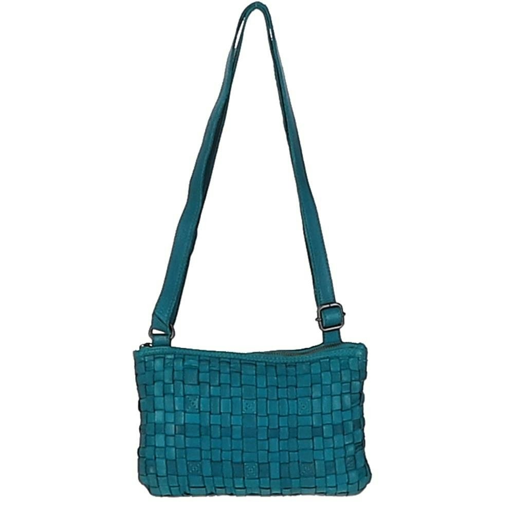Ashwood Turquoise Vintage Woven Leather Crossbody Bag - One Size - Leather
