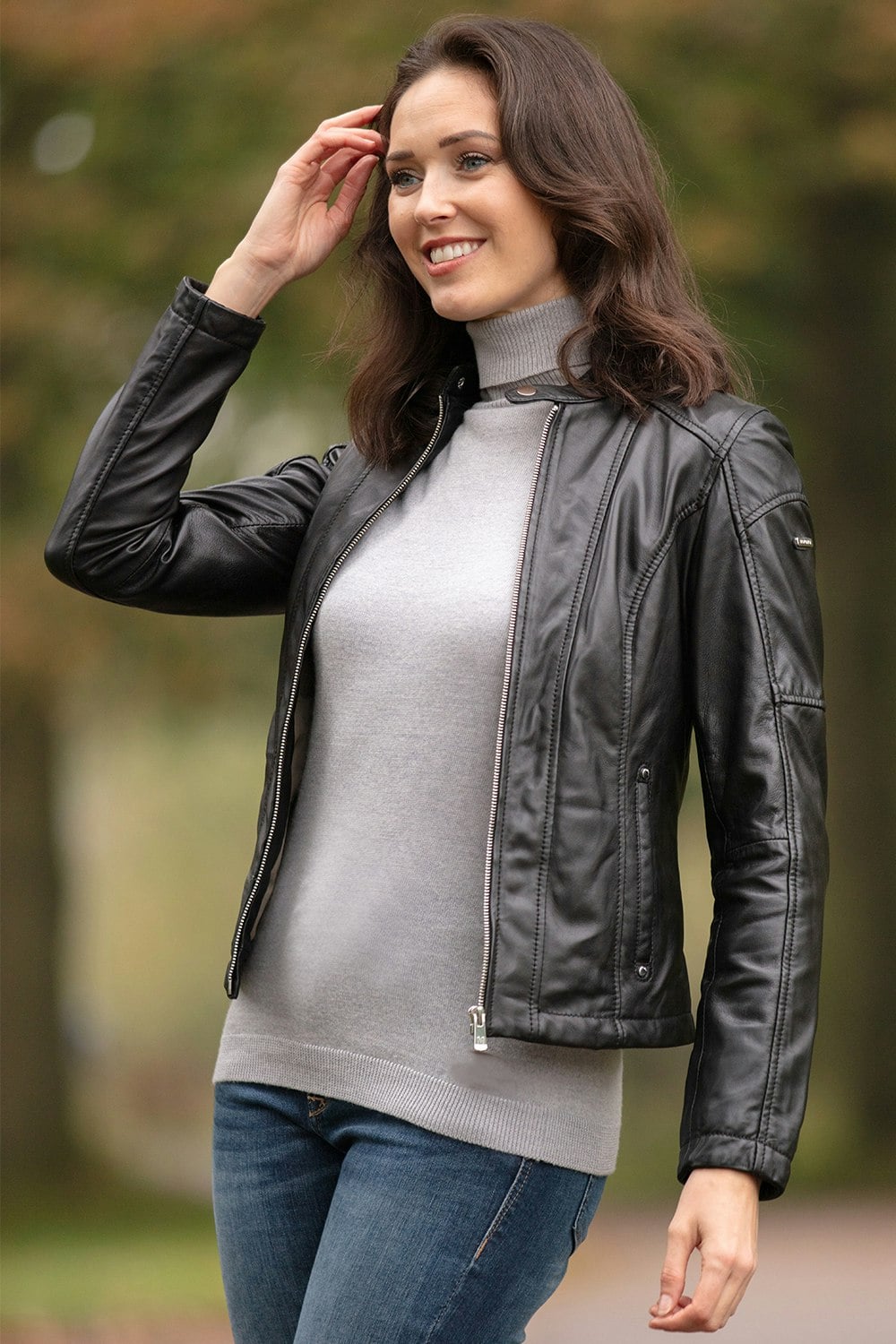 Monomoi Women's Black Leather Fashion Biker Jacket : Victoria - 12 - Leather