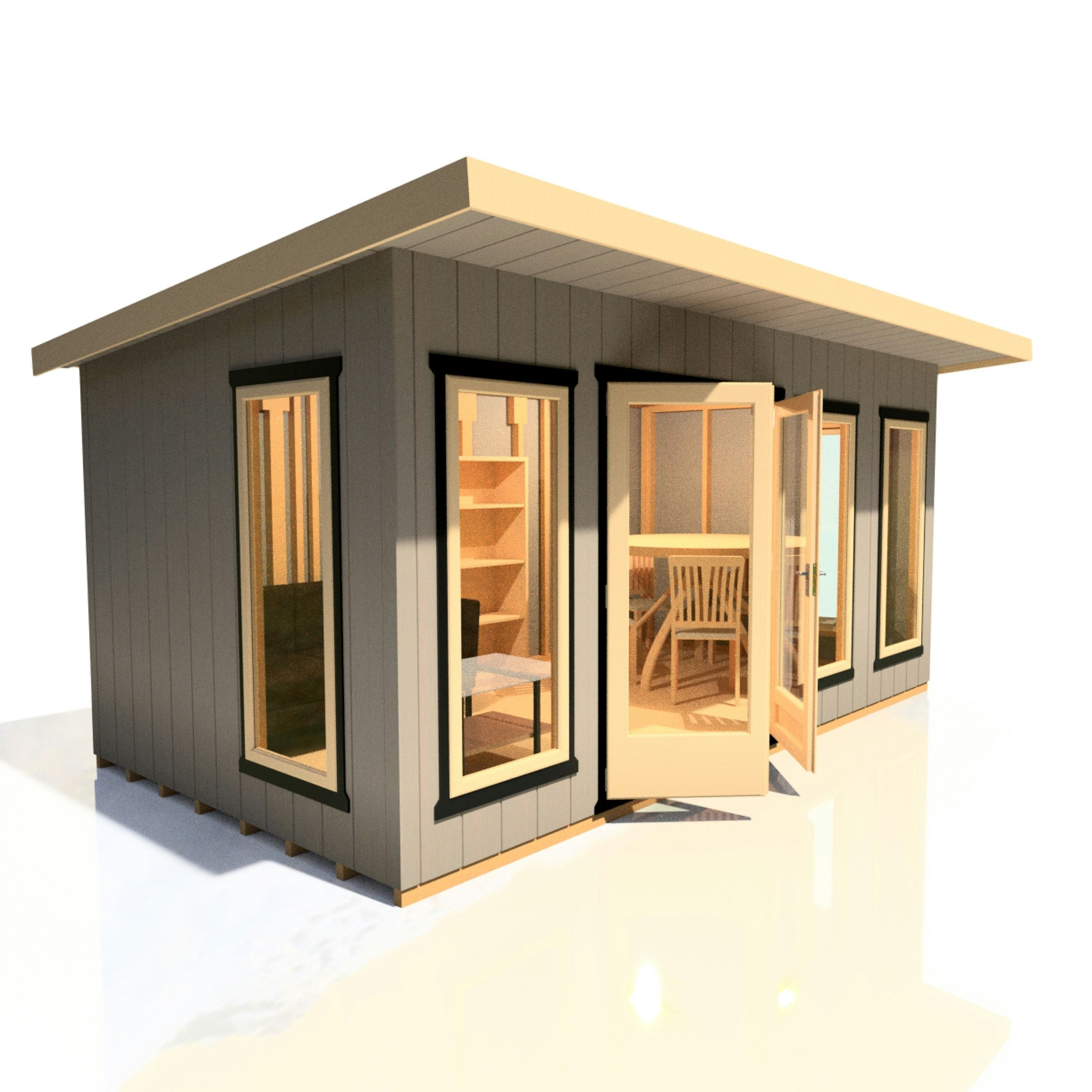 Rackhams Light Insulated Garden Studio Office Pent Roof 16X8