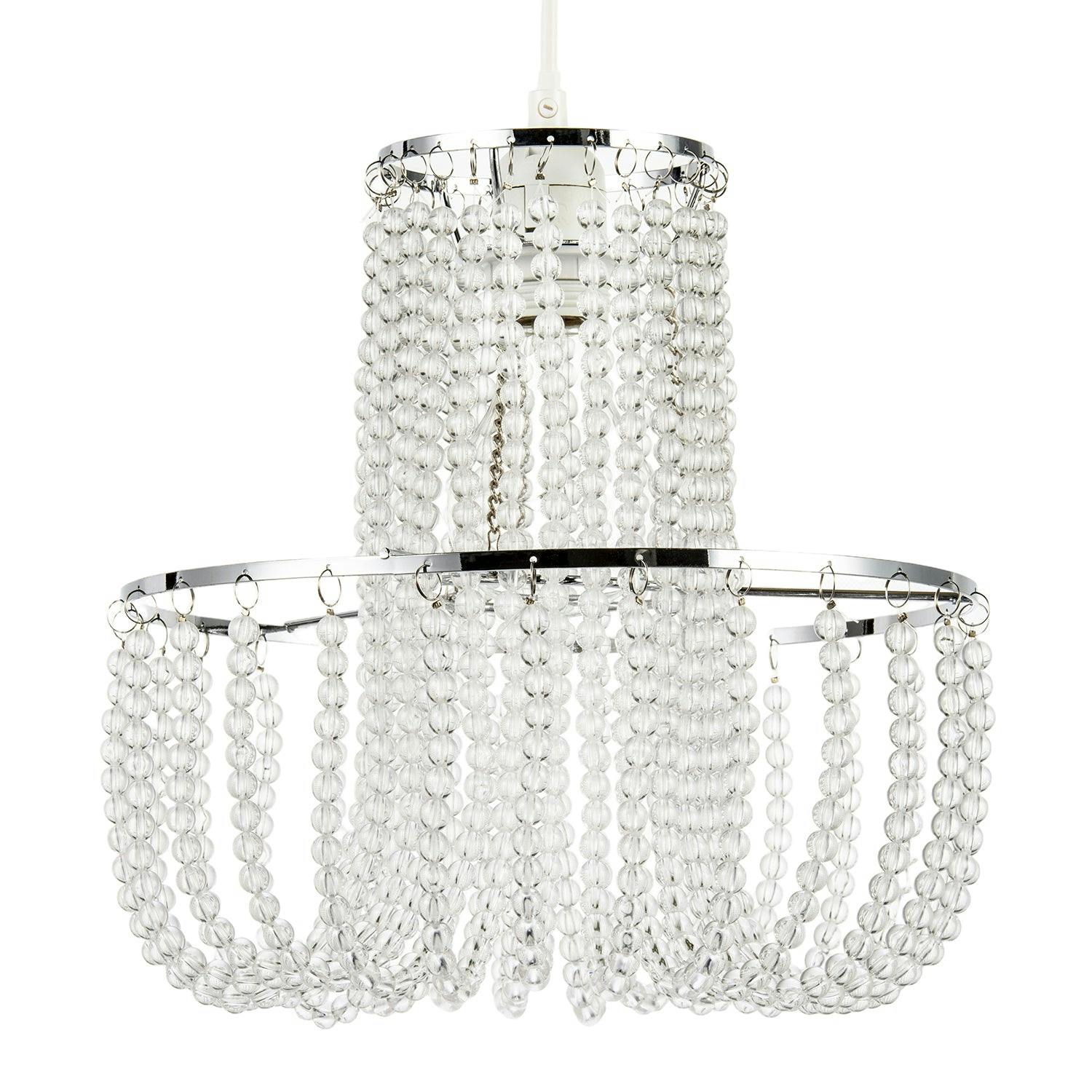 Happy Homewares Light Striking Two Tier Chandelier Style Pendant Shade With Chrome Frame