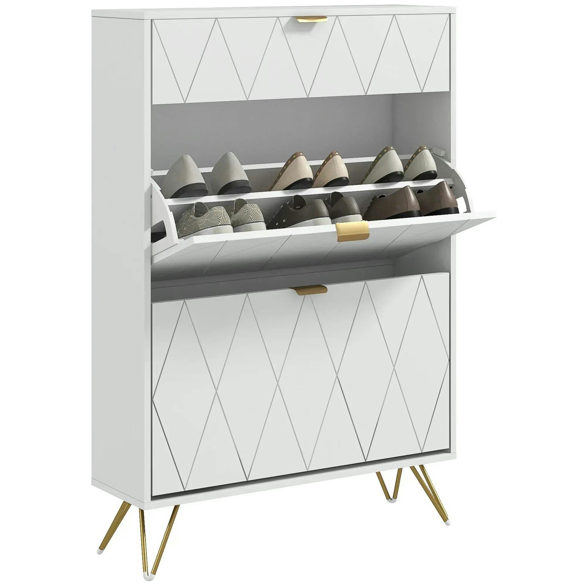 Slim Shoe Storage Cabinet White Flip Drawers Entryway Hallway Organizer - Image 5