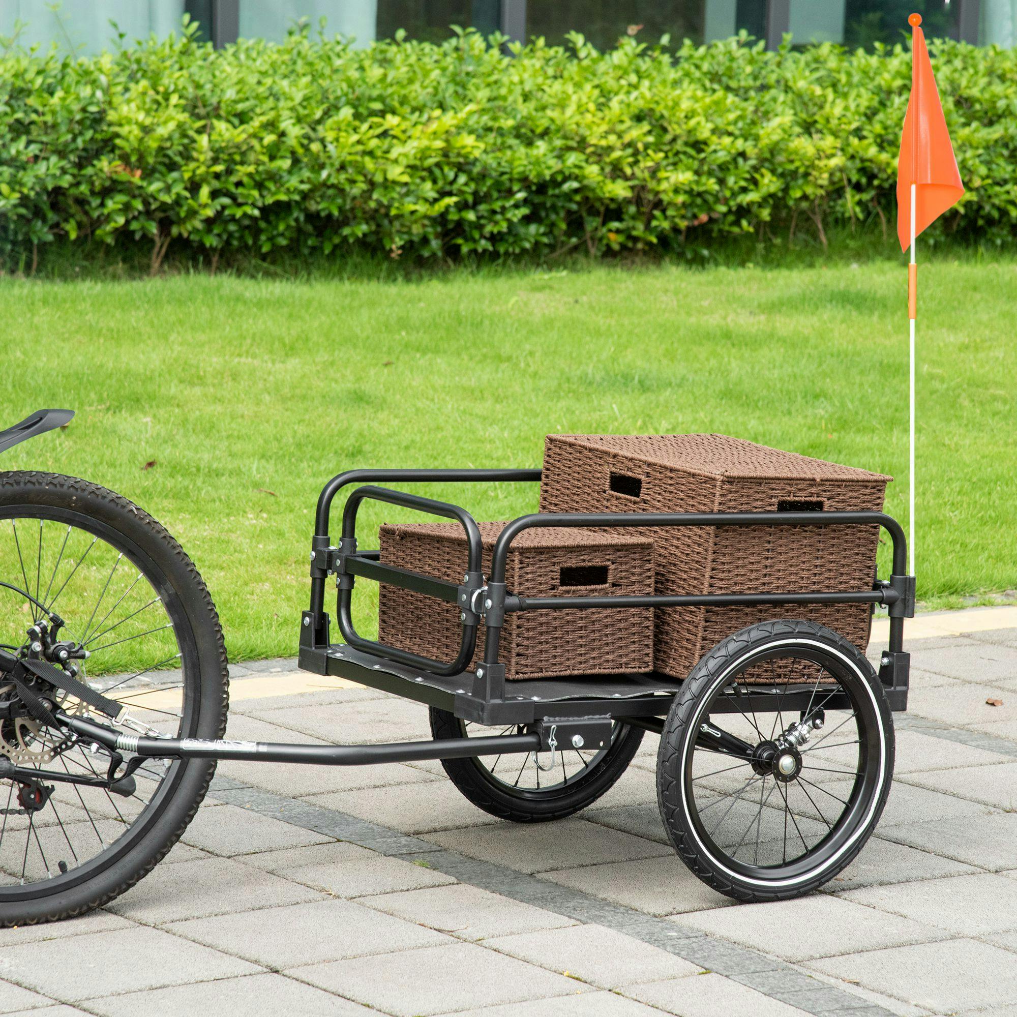 Rackhams Black Bike Trailer Wagon Bicycle Cargo Trailer W/ Suspension, 2 Wheels,