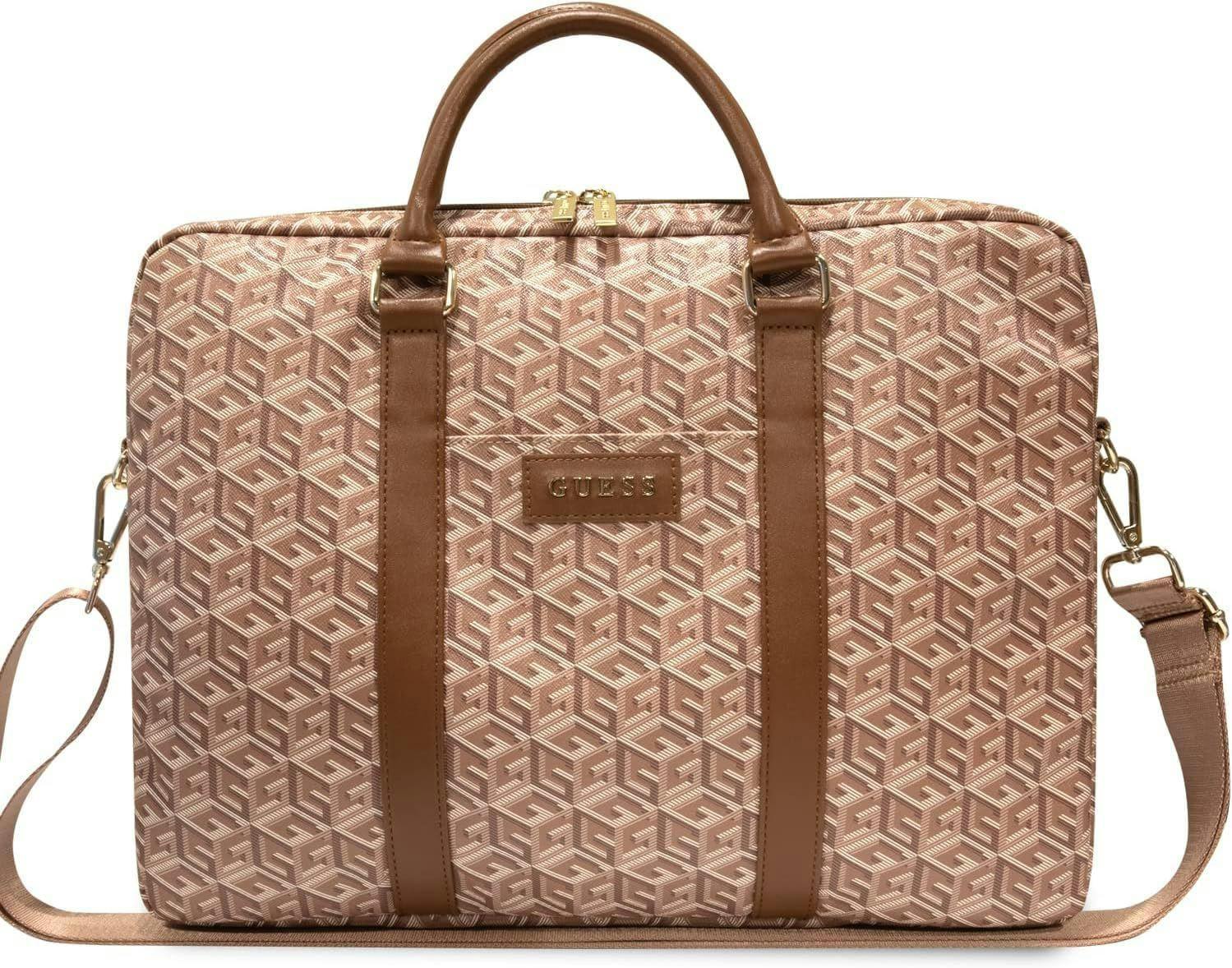Guess Brown Gcube Stripes Bag For 16" Laptop - Gucb15hgcfsew