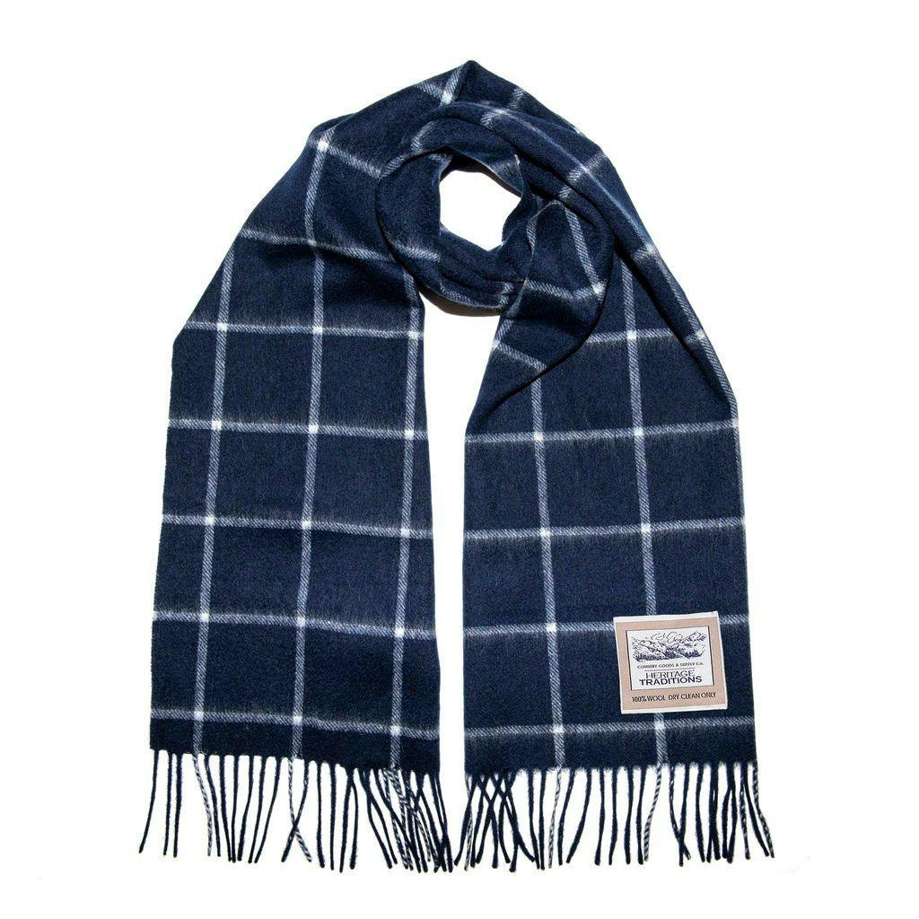 Heritage Traditions Pure Wool Check Scarf - Navy Box Check