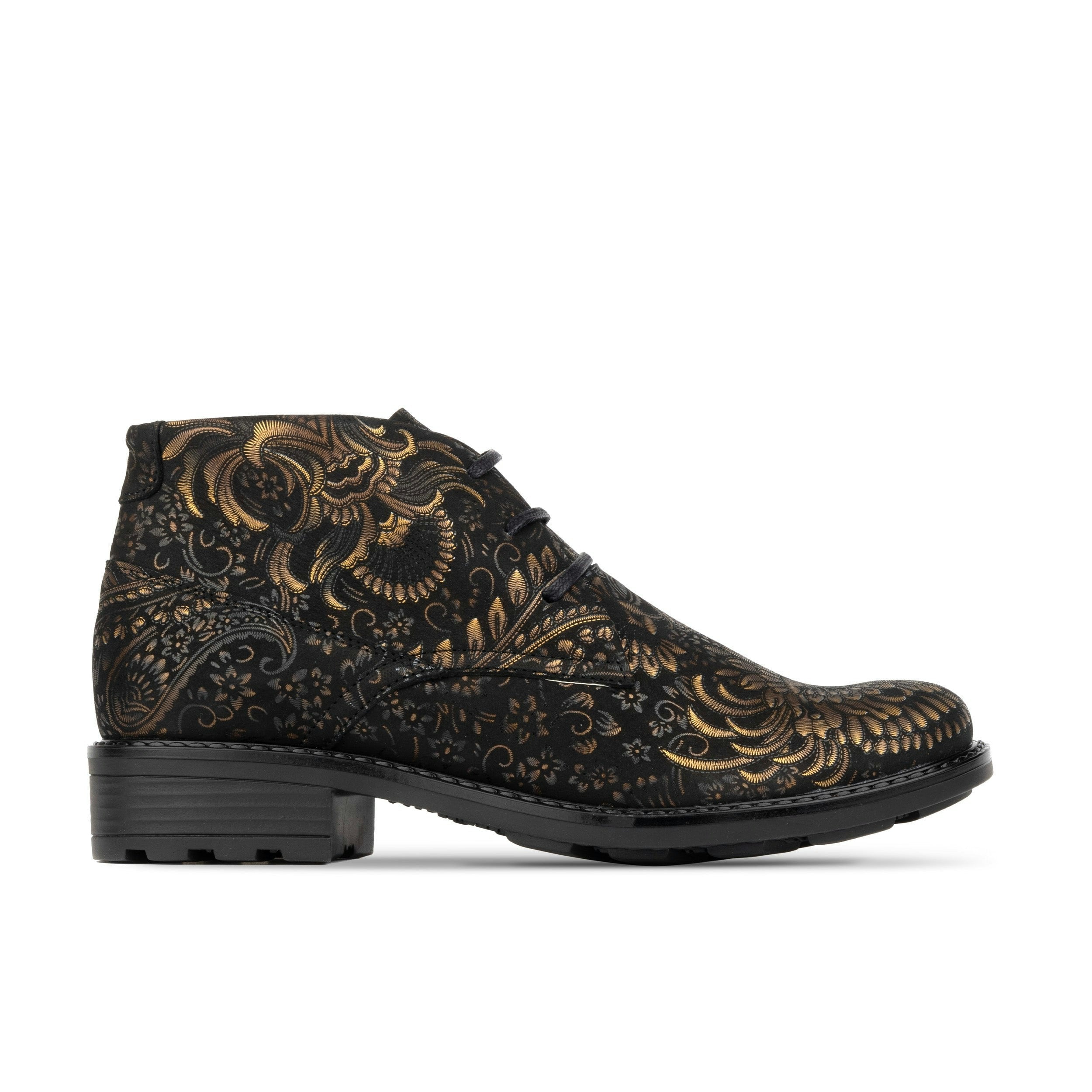 Embassy London Women's Black/Gold Laviva - Wide Fitted Leather Ankle Boot With Rubber Soles - Uk 6 / Eu 39 / Us 8