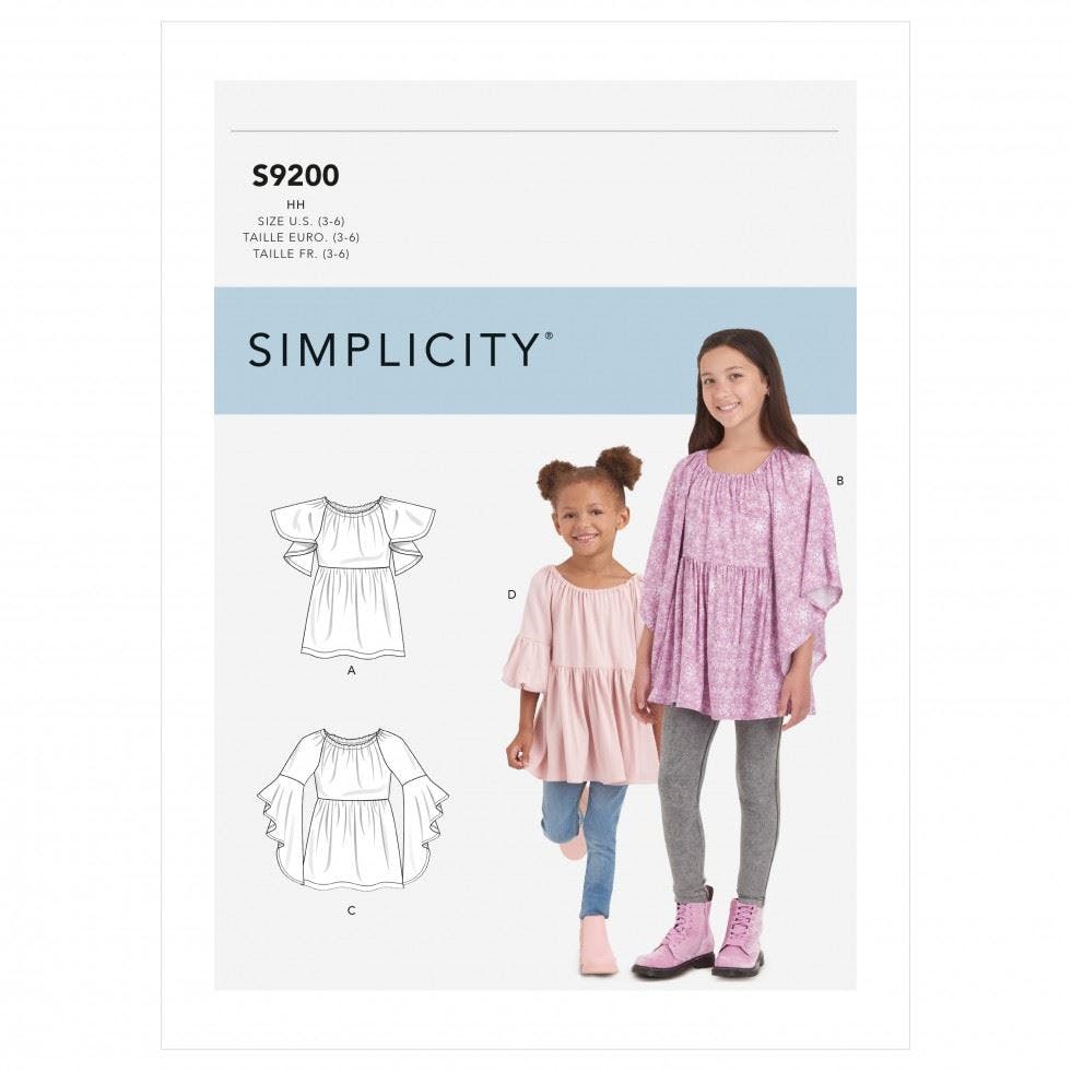 Simplicity Sewing Pattern 9200, Tops For Kids, Hh (3-4-5-6) - Intermediate - Hh (3-4-5-6)