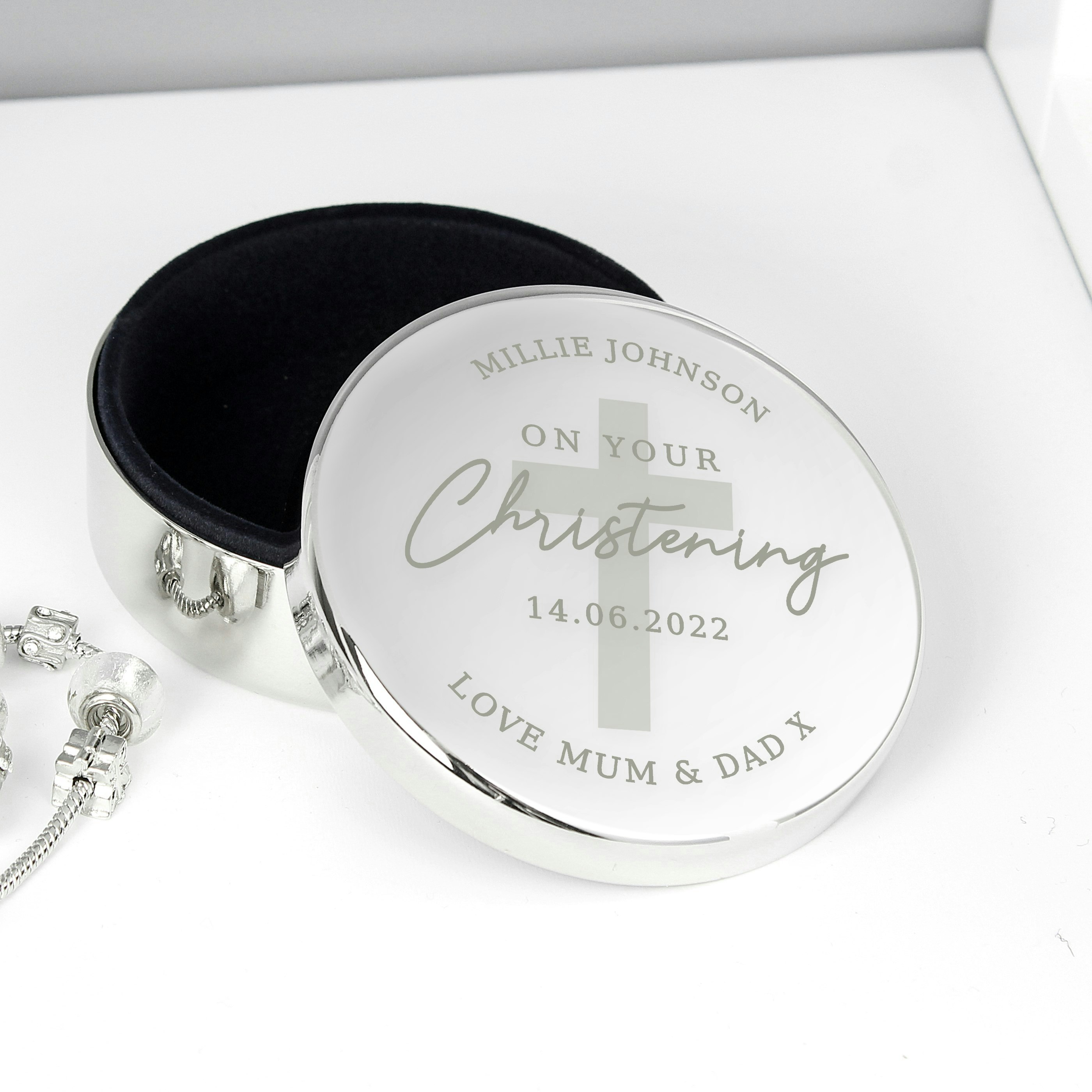 Personalised Memento Company Personalised Christening Round Trinket Box