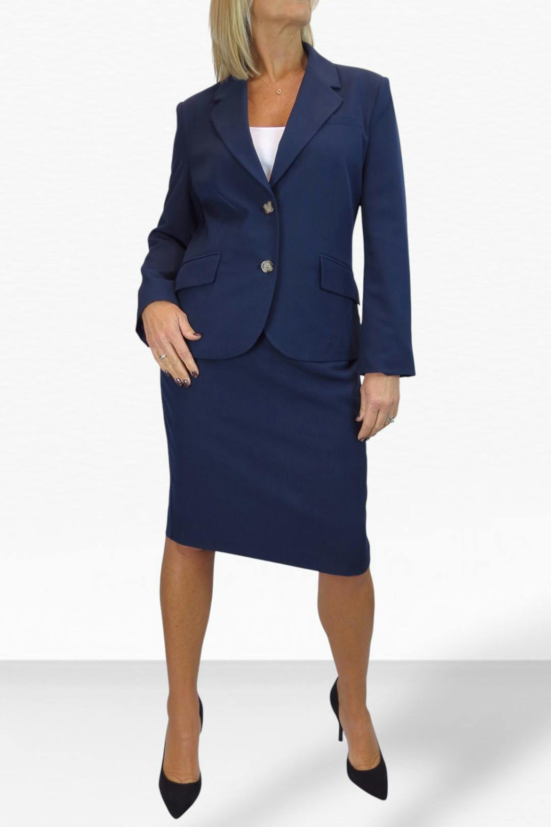 Paulo Due Women's 2 Piece Tailored Skirt Suit - 14 - Navy