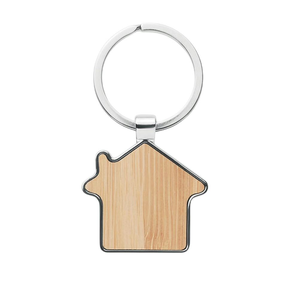 Midocean Burnie House Metal & Bamboo Keyring - Wood - One Size - Wood