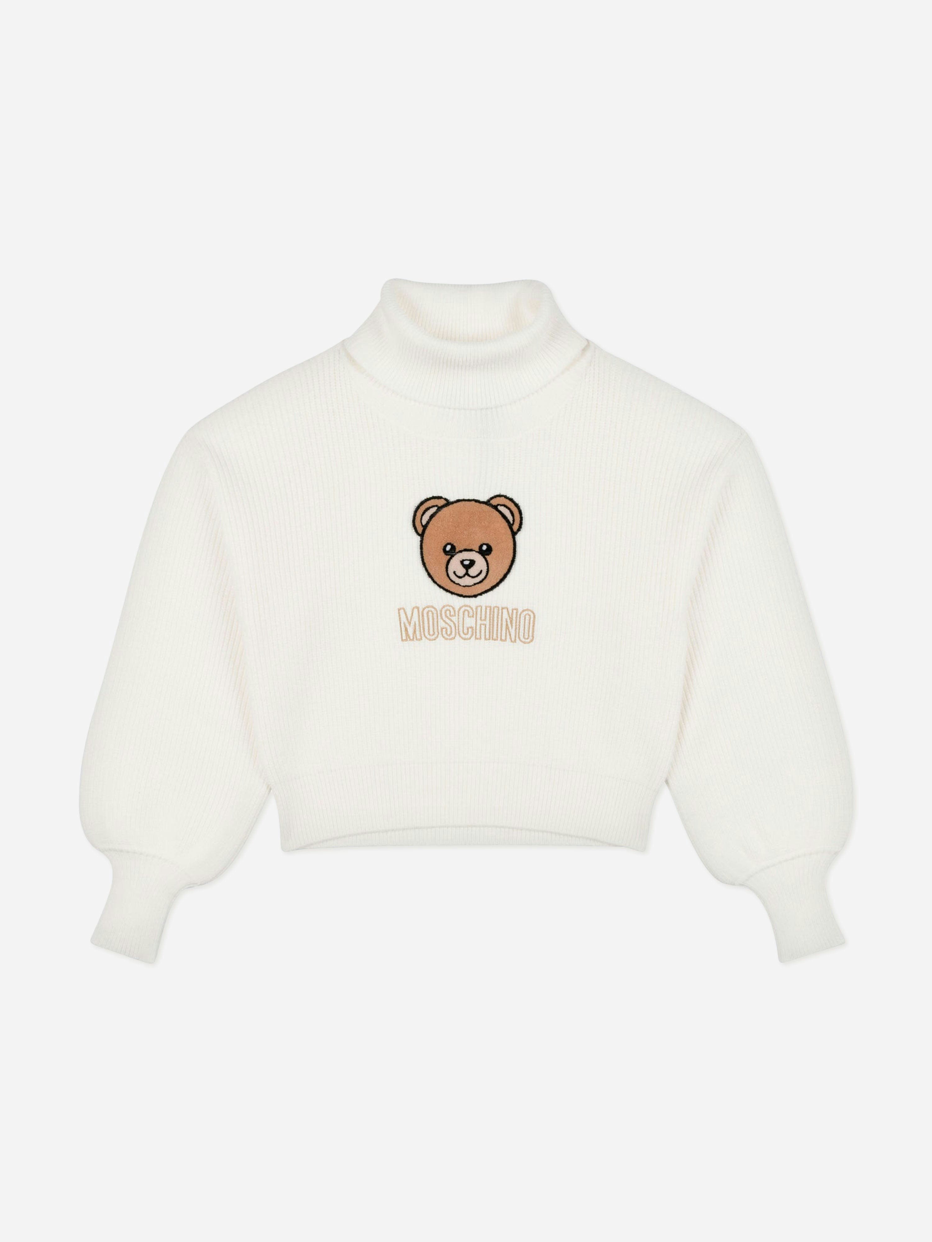 Moschino Kids Girls Ivory Moschino Bear Logo Jumper In - 10 Yrs