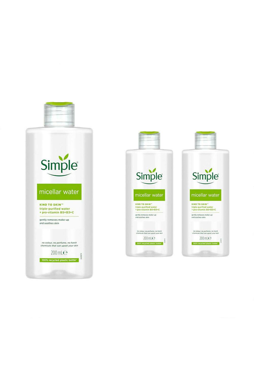 Simple Kind To Skin Make-Up Remover Micellar Cleansing Water 200Ml - 3 Pack