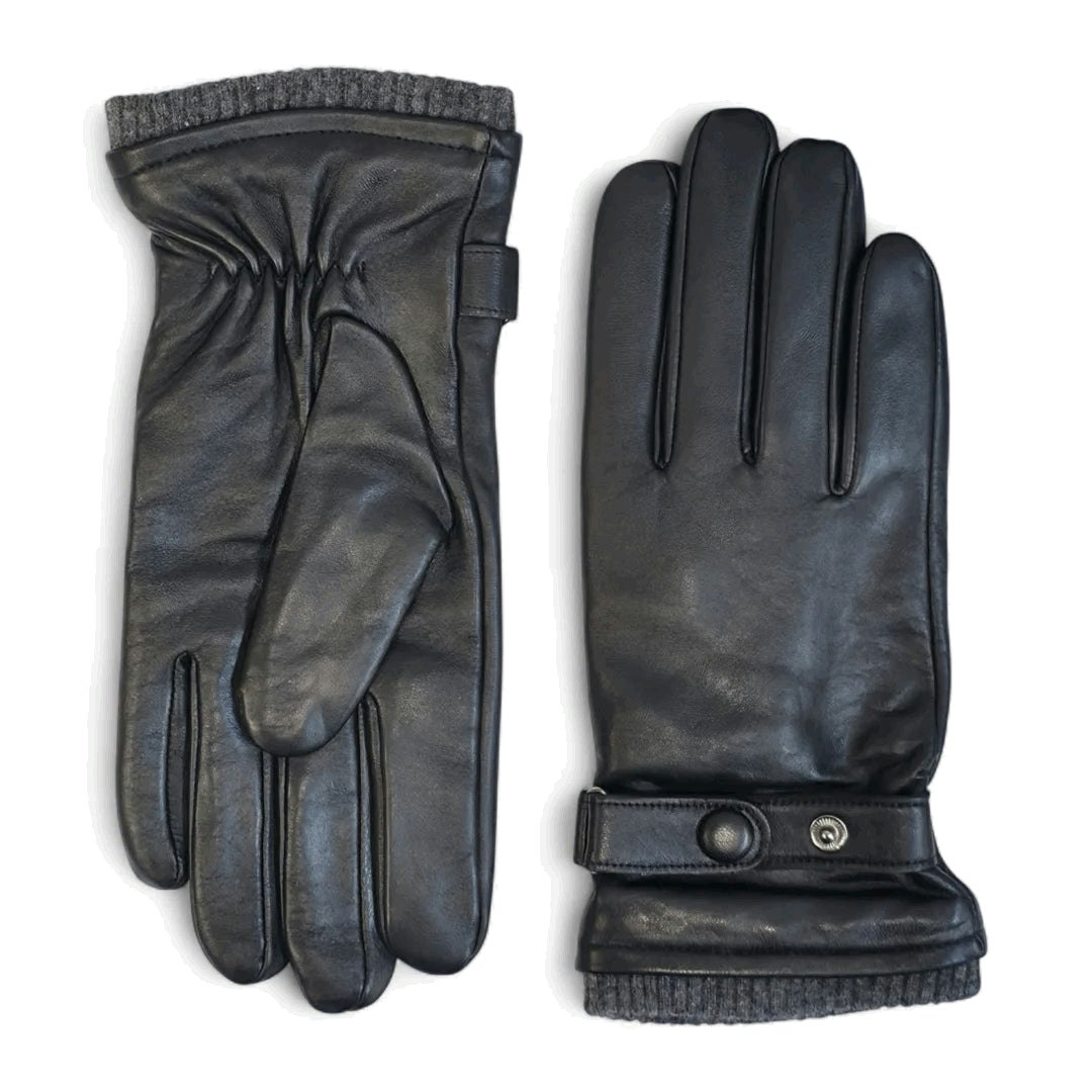 Infinity Leather Men's Black ’S Genuine Leather Ribbed Knit Cuff Gloves - 2XL