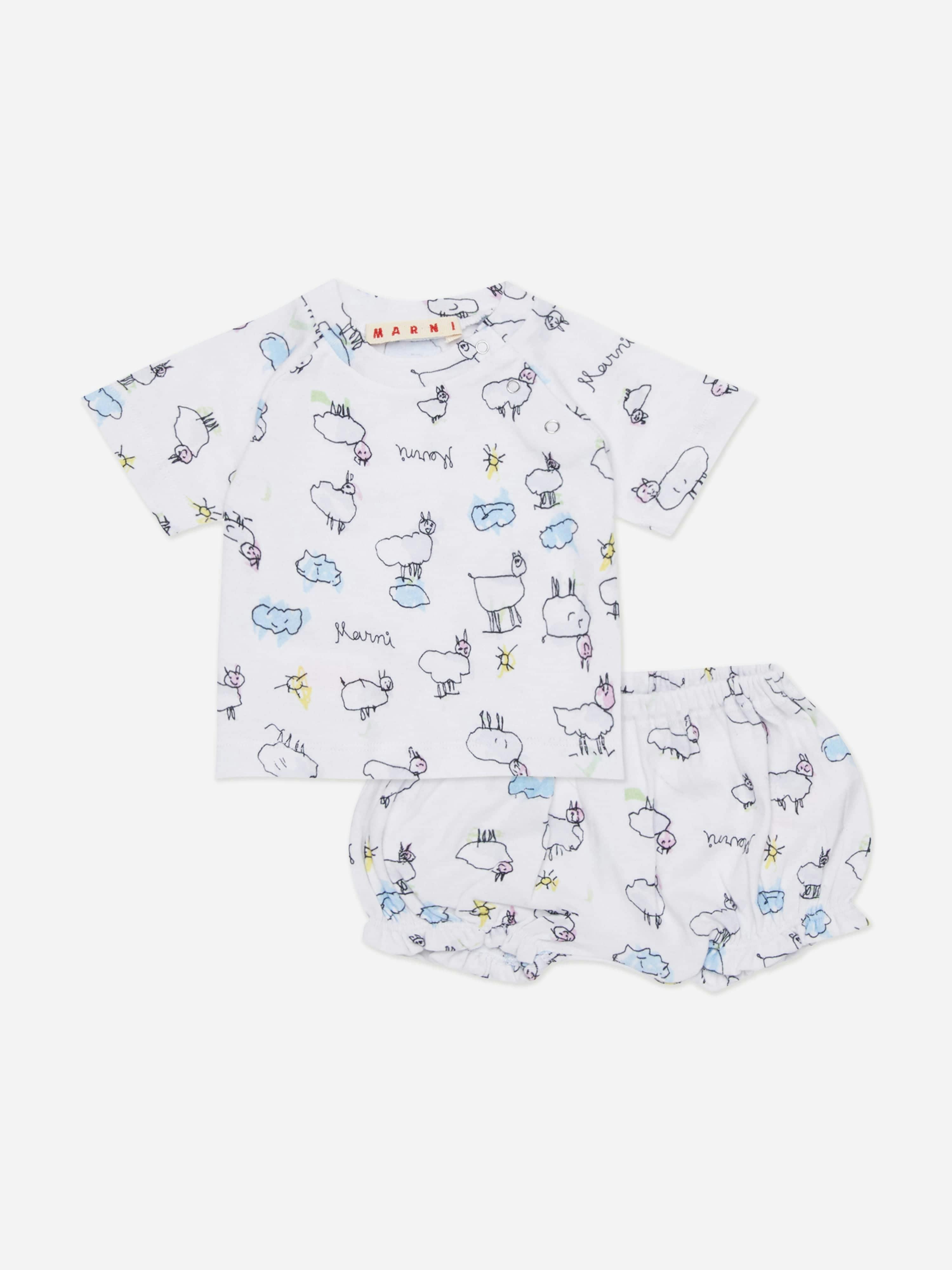 Marni Kids Unisex Kids White Marni Baby Short Set In - 9 - 12 Mths