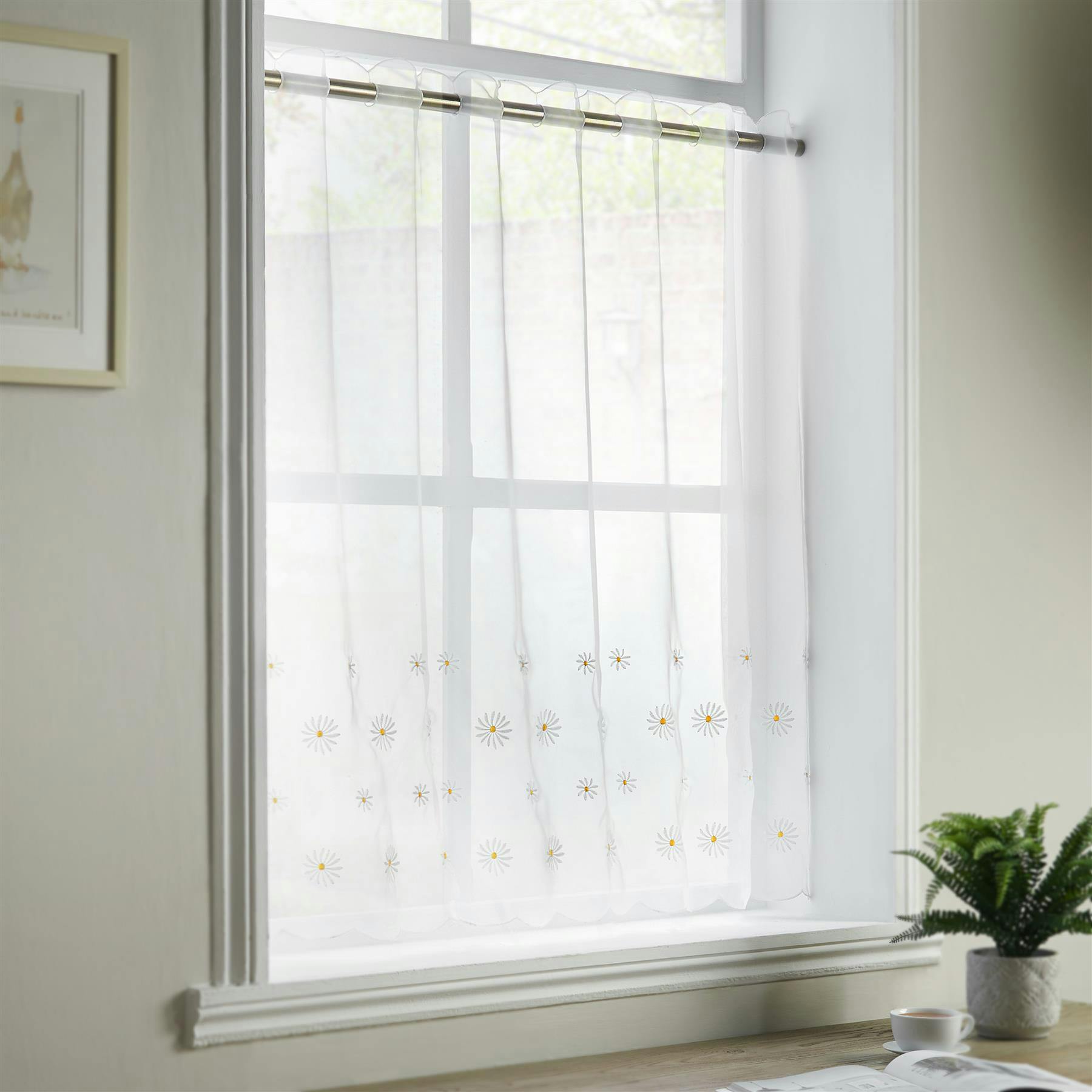 Rackhams Light Dainty Daisy Embroidered Voile Panel - 150Cm Width X 122Cm Drop