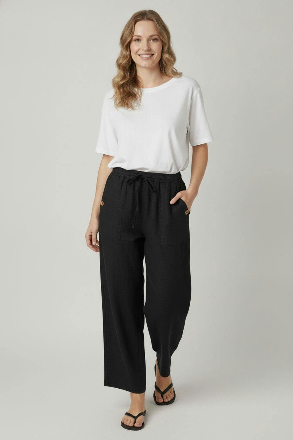 Izabel London Black Drawstring High Waist Relaxed Trousers - 16