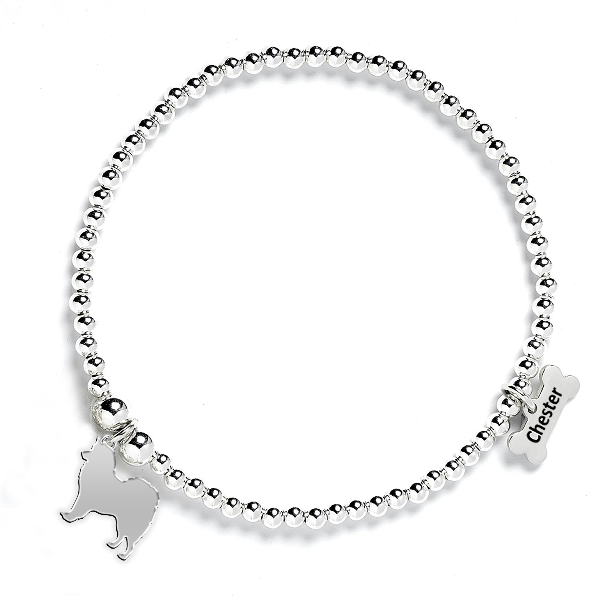 Mylee London Silver Canadian Eskimo Dog Silhouette Ball Bead Bracelet - Personalised - No