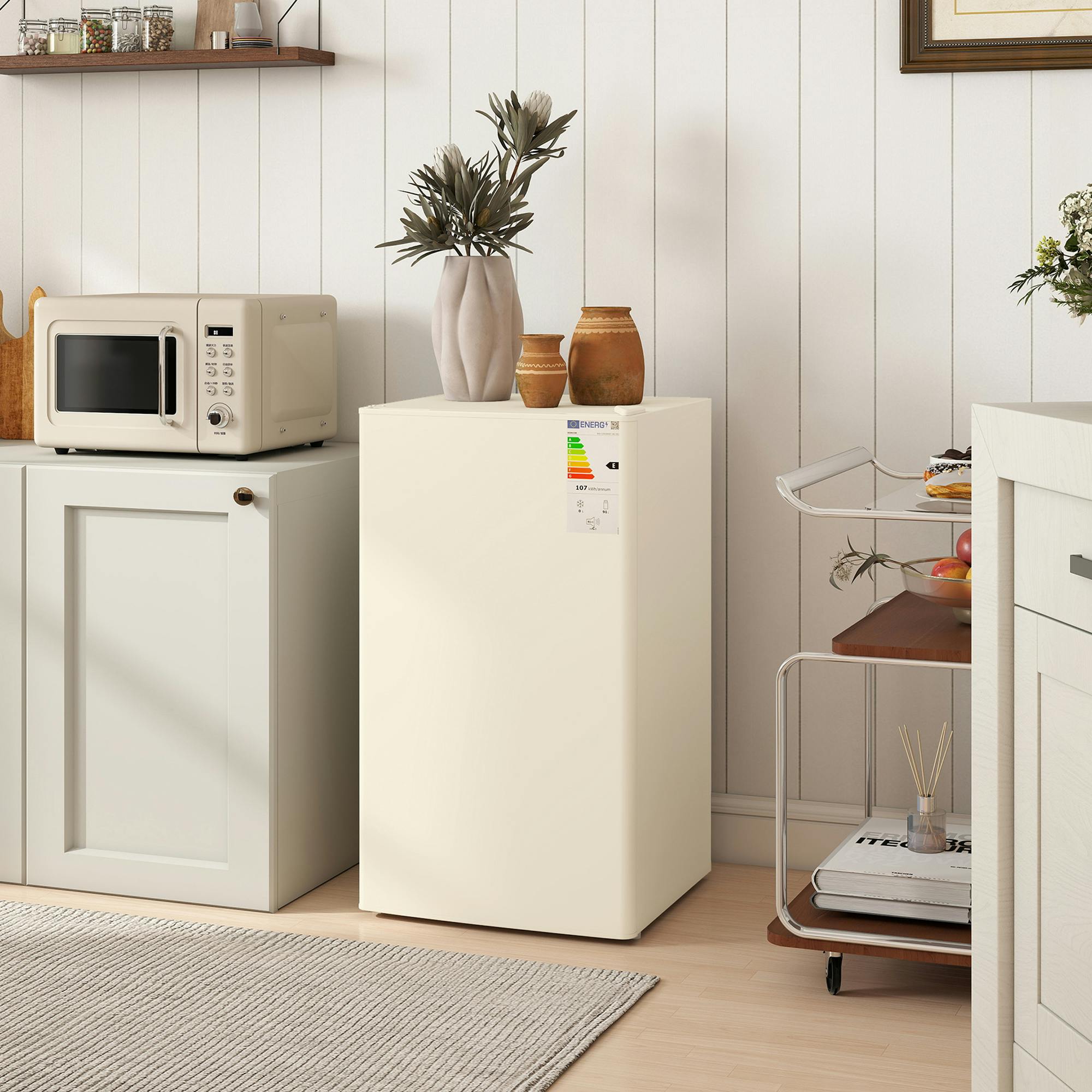 Homcom Beige 91L Freestanding Under Counter Fridge - 47.5Cm X 44.2Cm X 84Cm - Under Counter Fridge