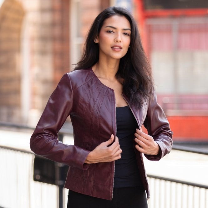 Ashwood Women's Burgundy Leather Fashion Jacket Aliona: Awl-281 - 24 - Leather