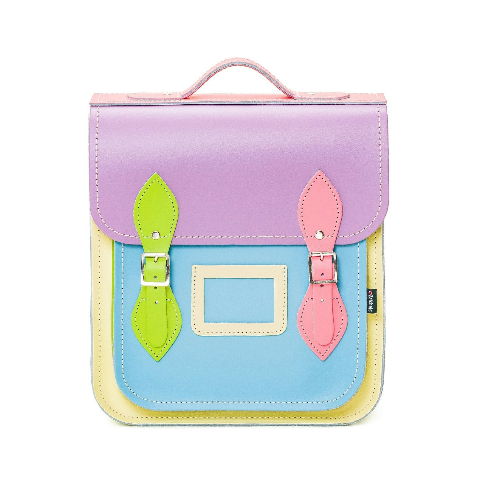 Zatchels Silver Handmade Leather City Backpack - Pastel Kaleidoscope - Small