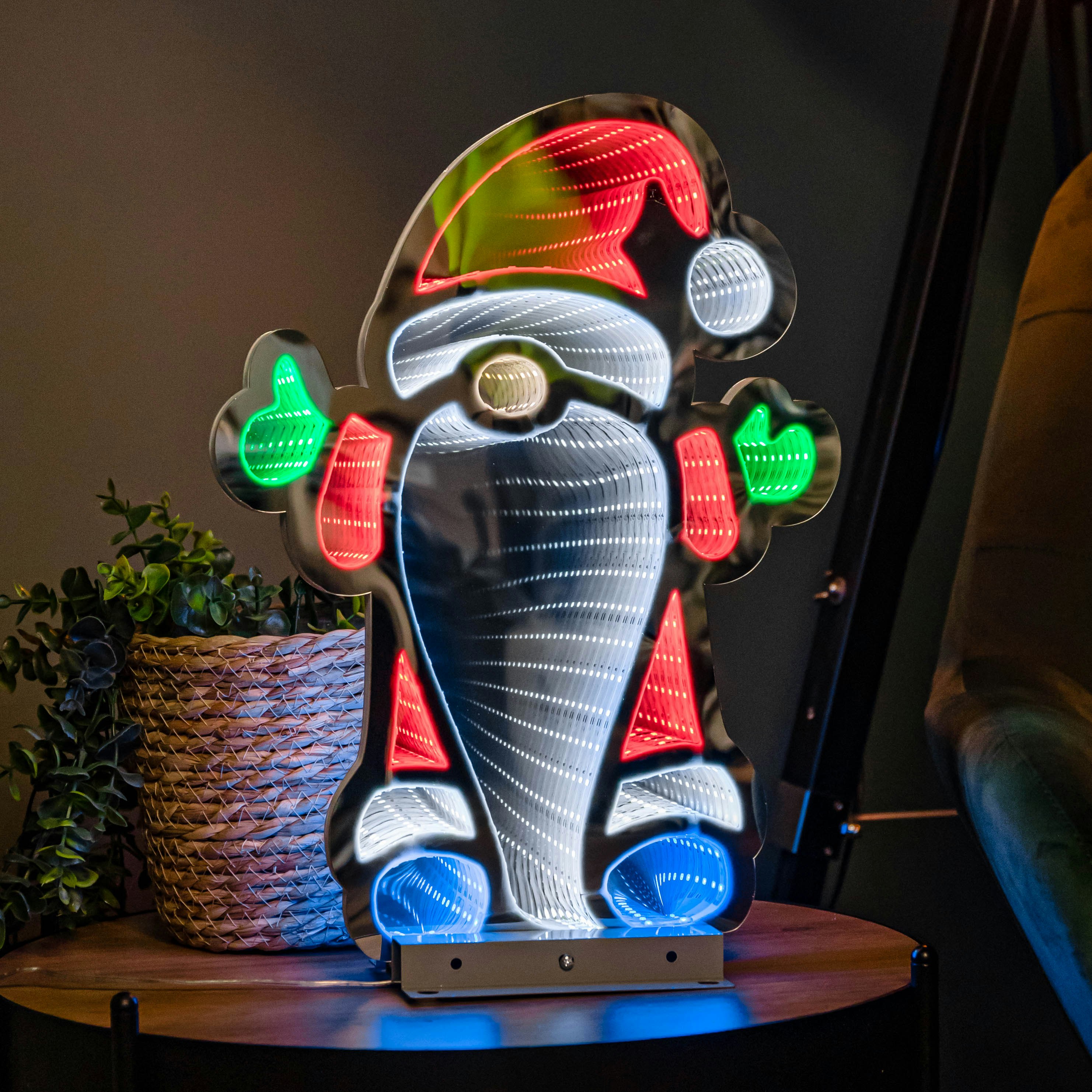Rackhams Light 40Cm Infinity Christmas Santa With Metal Base And Multi-Coloured Leds