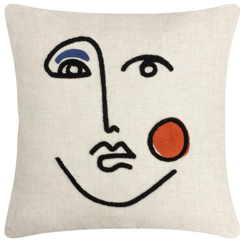 Furn Cleo Embroidered Woven Linear Cushion Cover - Ginger/Navy - 45Cm X 45Cm - Ginger/Navy - 80% Polyester/20% Linen