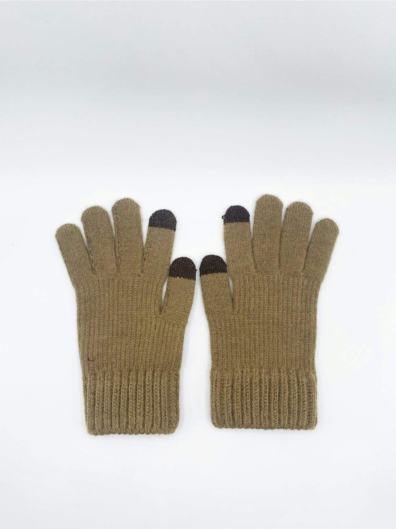 Svnx Beige Ribbed Knitted Gloves - Khaki