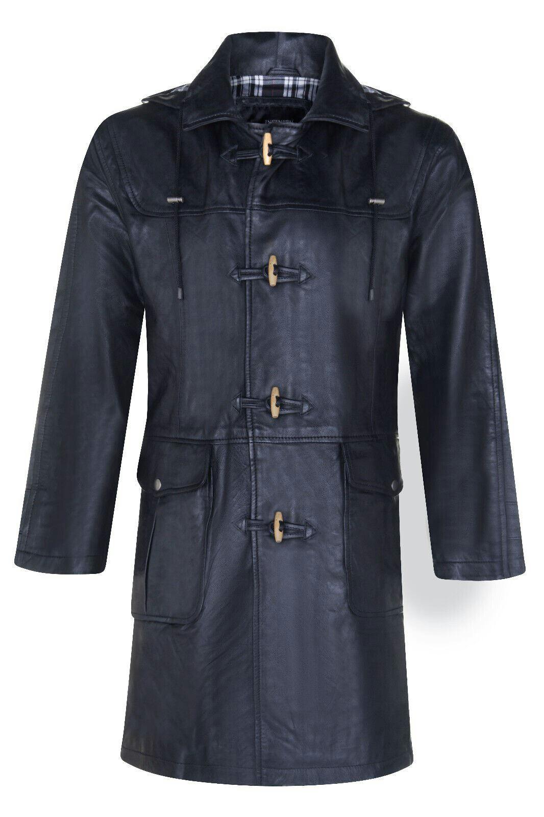 Infinity Leather Men's Black Leather Duffle Classic Coat-Aylesbury - Uk M | Eu 48 | Us 38