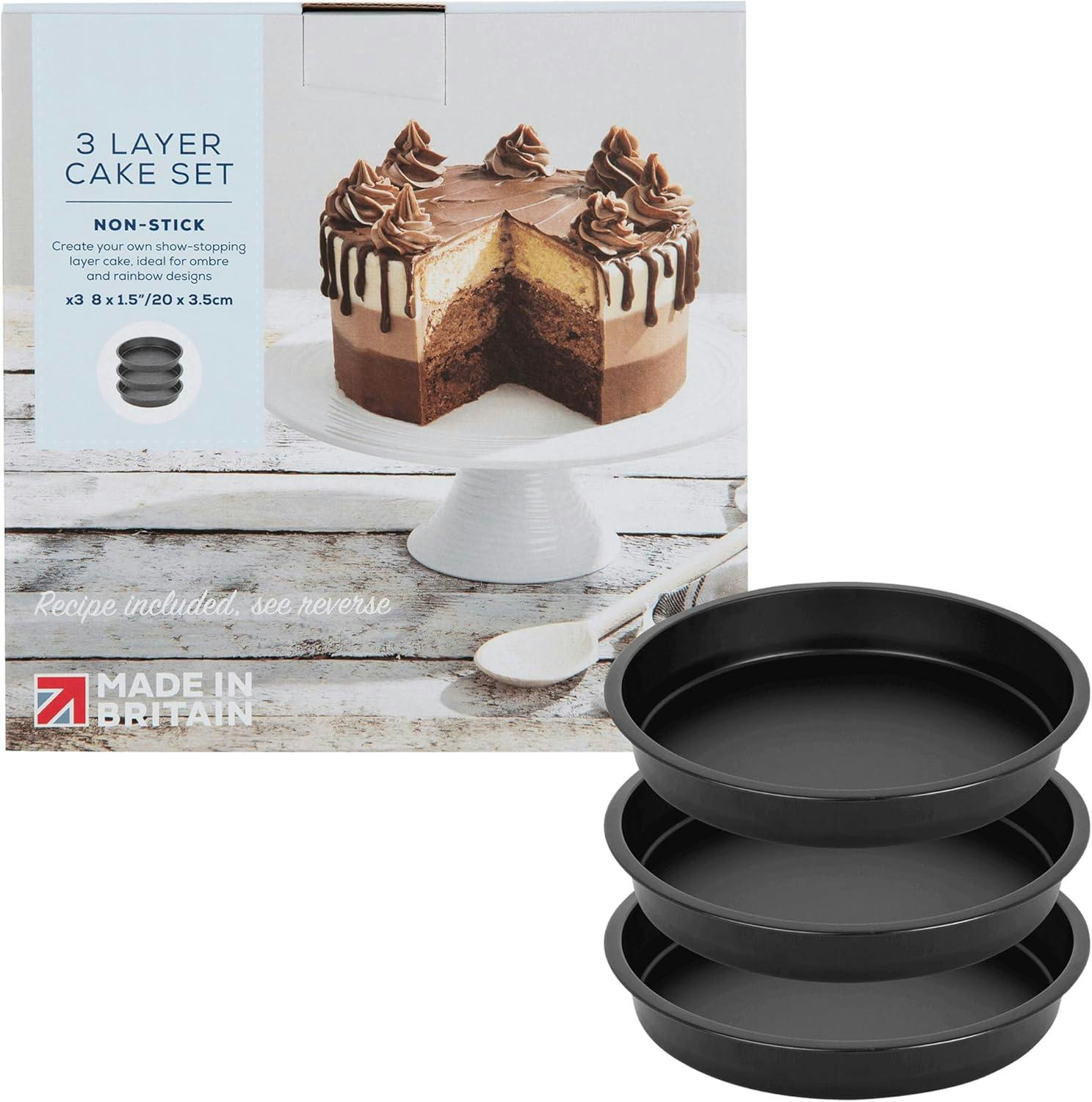 Storm Trading Group Black 3 Layer Rainbow Cake Set Three Layers Of Moist, Fluffy Cake 3 Pieces Each Layer - 1 Box Set (3 Trays)