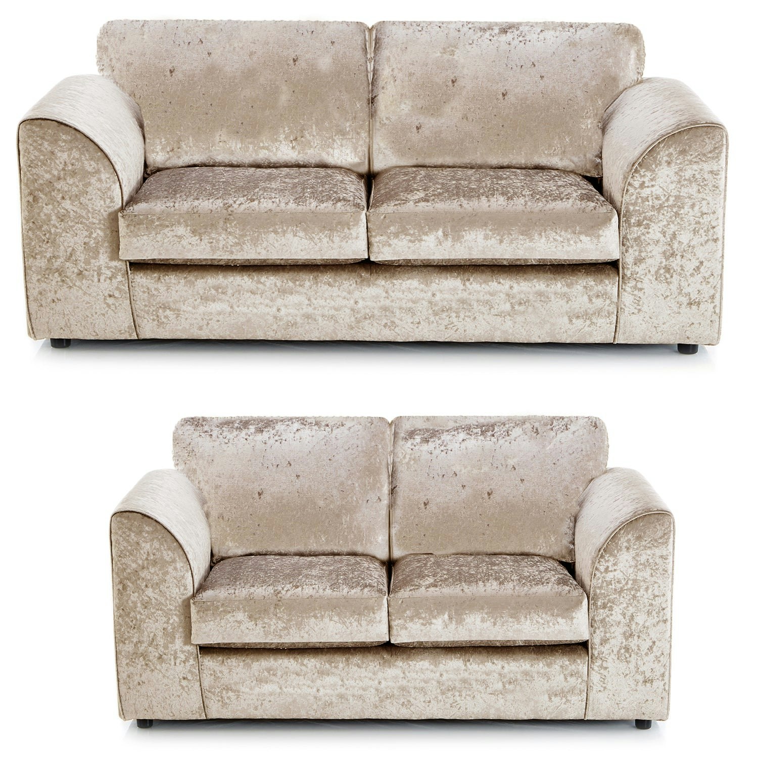 Furnishings For Less Black/Silver Crystal Crushed Velvet Sofa Suite Full Back - Mink