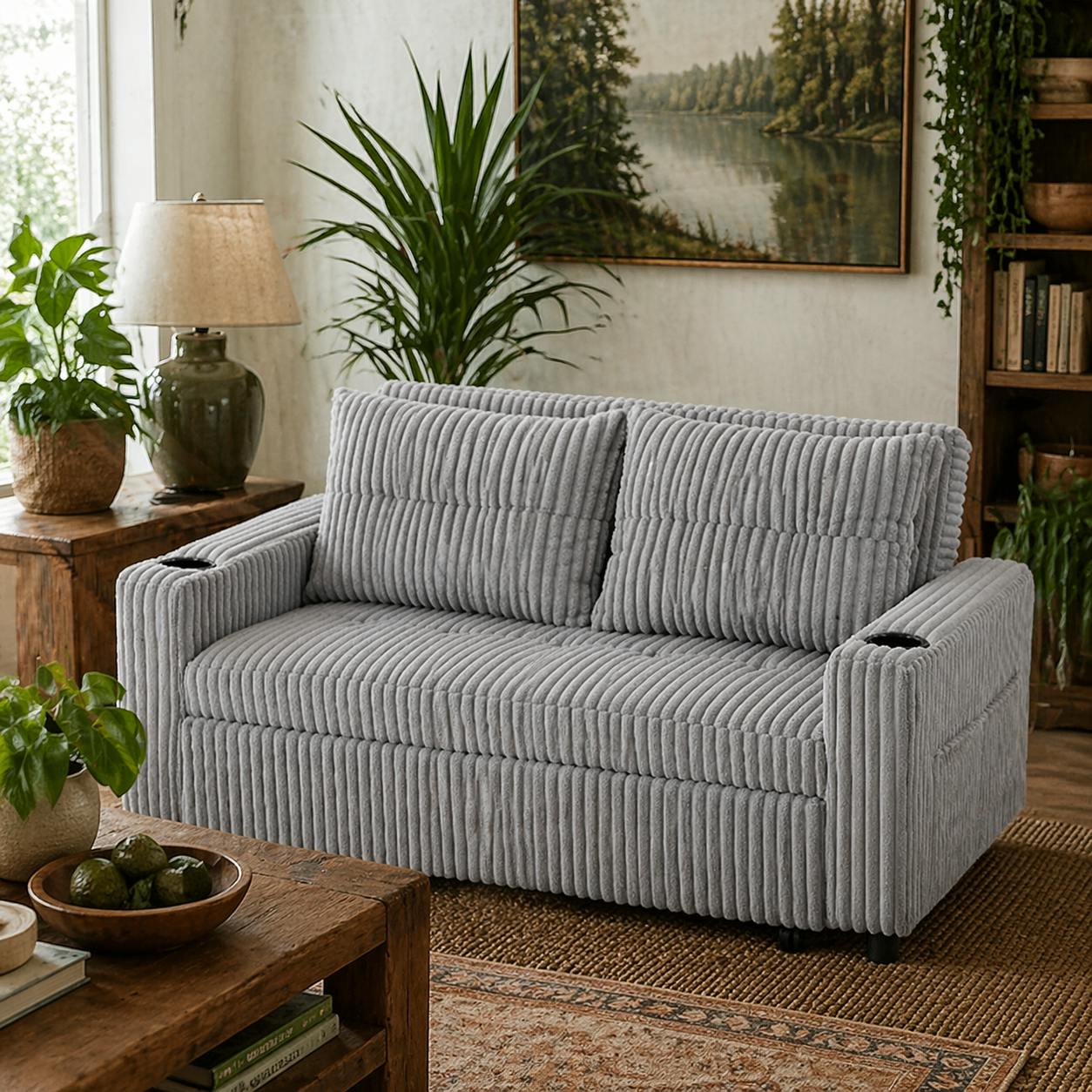 Rackhams Light/Grey Lore Corduroy 2 Seater Click Clack Sofa Bed