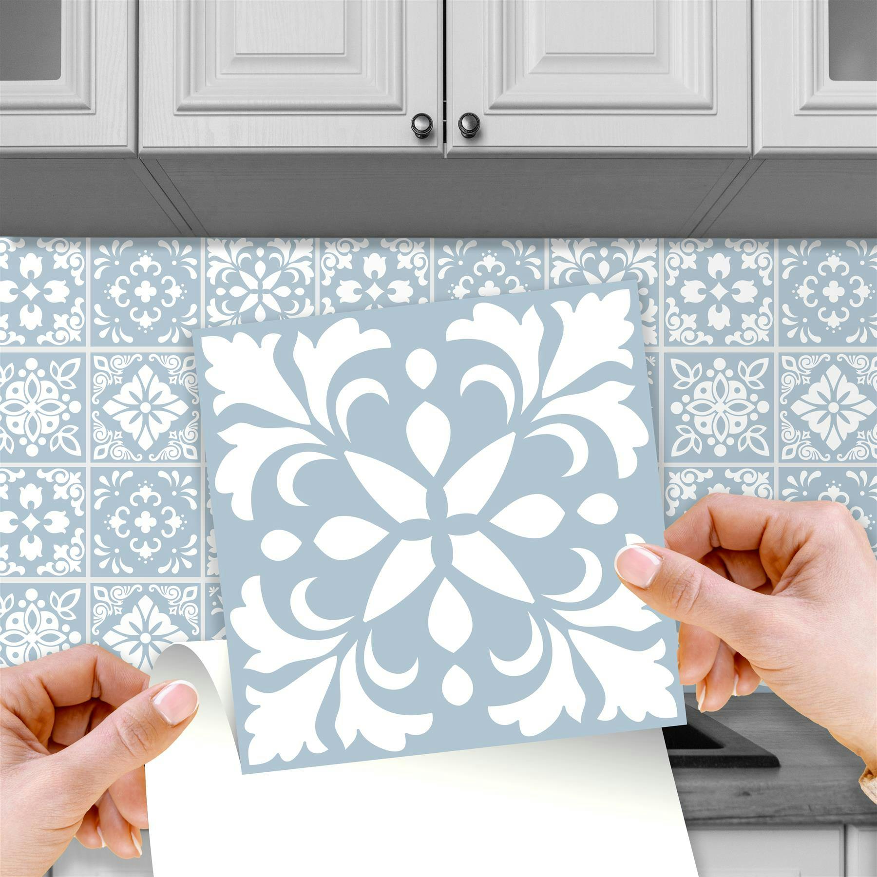 Rackhams Blue/Grey Wt1555 - Triana Cemente Spanish Wall Tile Sticker Set - 15 Cm X 15 Cm - 24 Pcs