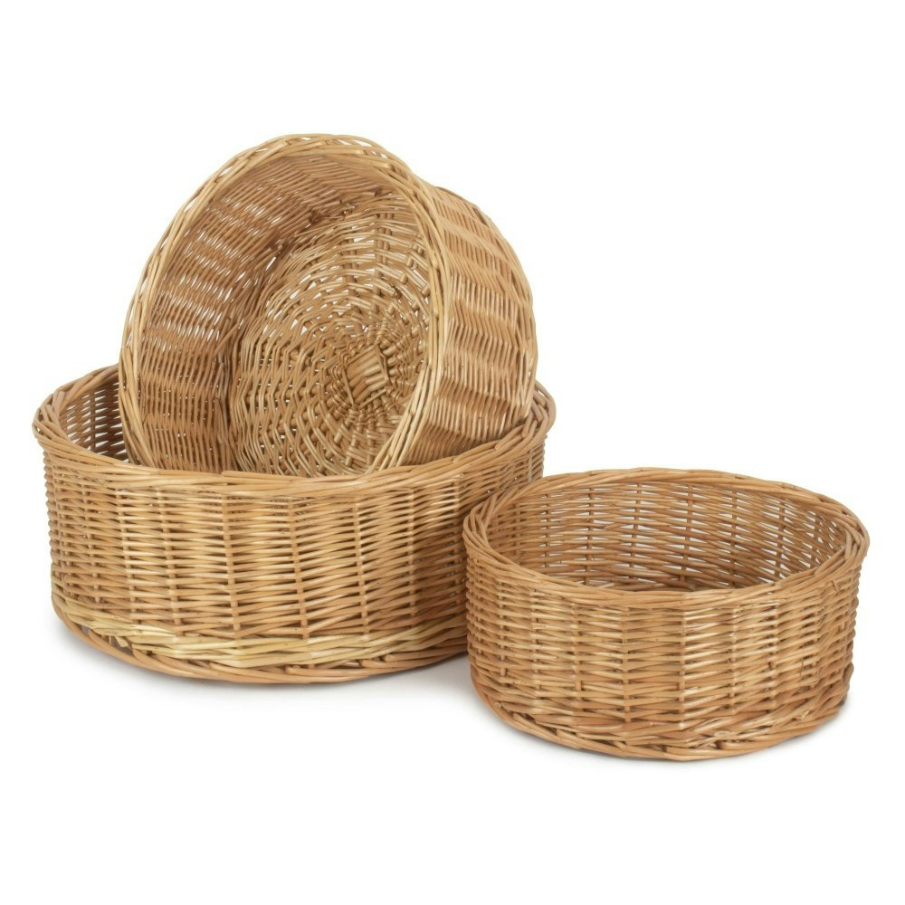 Red Hamper Set Of 3 Round Straight-Sided Wicker Tray