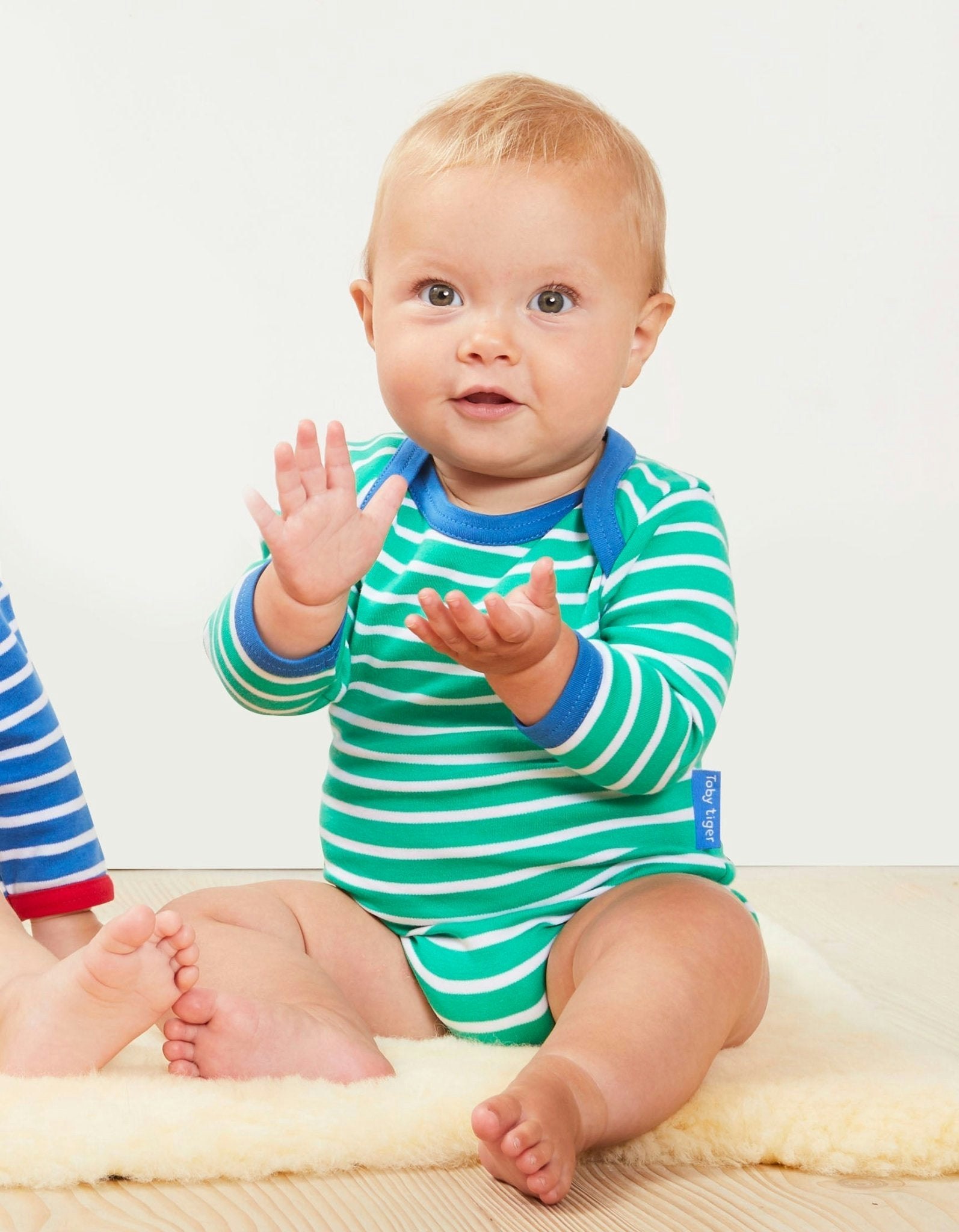 Toby Tiger Green Organic Breton Bodysuit - 3-6M / 68Cm
