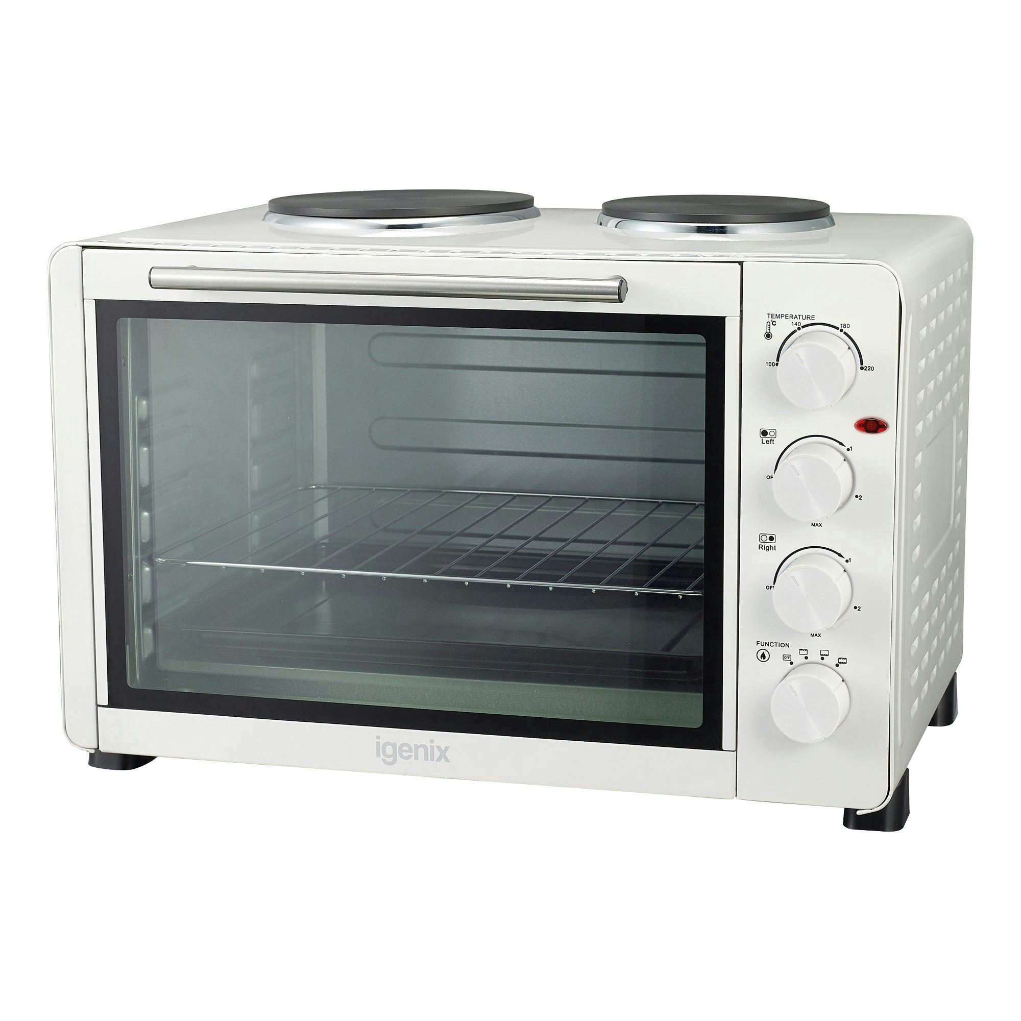 Igenix White Electric Mini Oven With Hotplate Hobs, 45 Litres