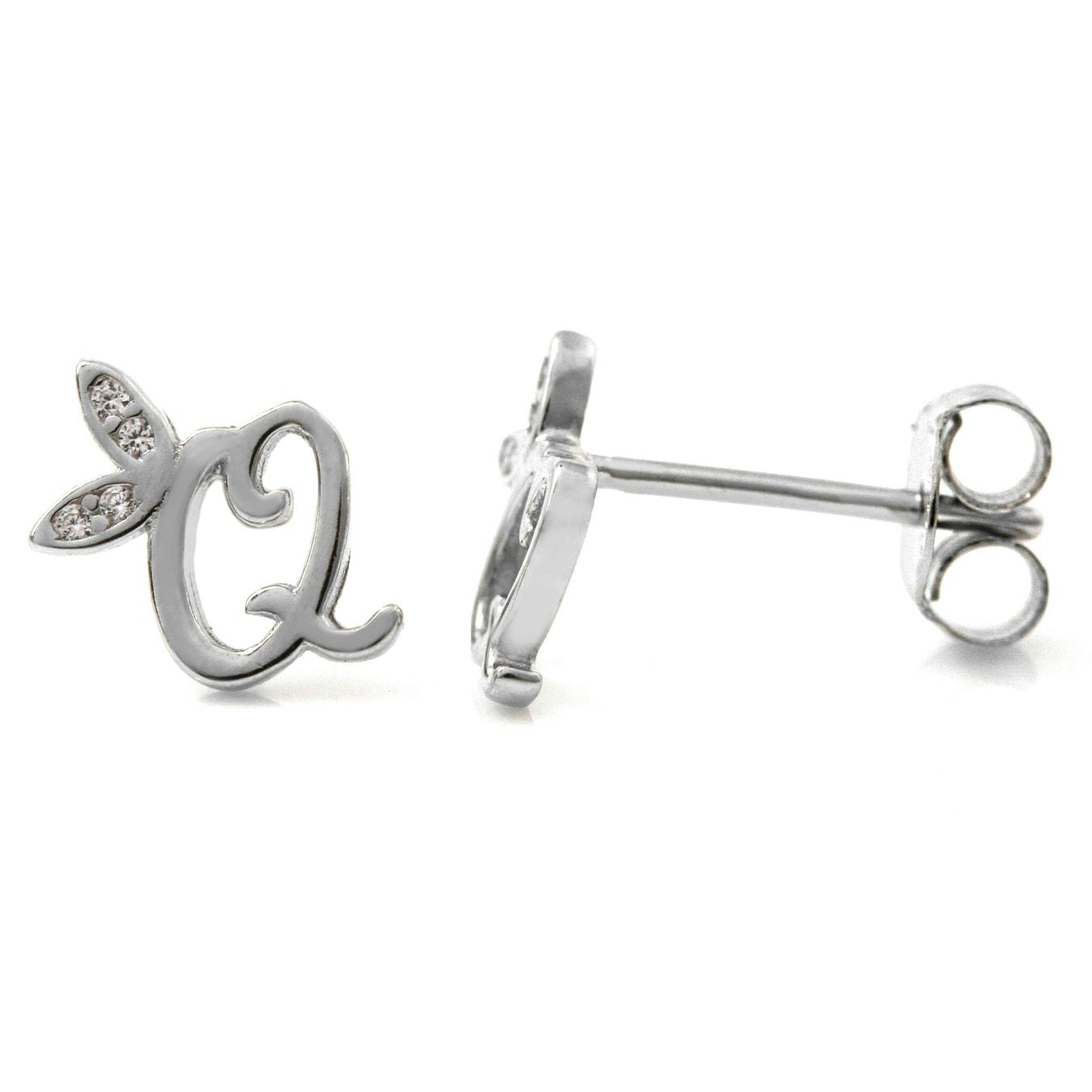 Say It With Silver Winged Initial Earrings - Sterling - Q