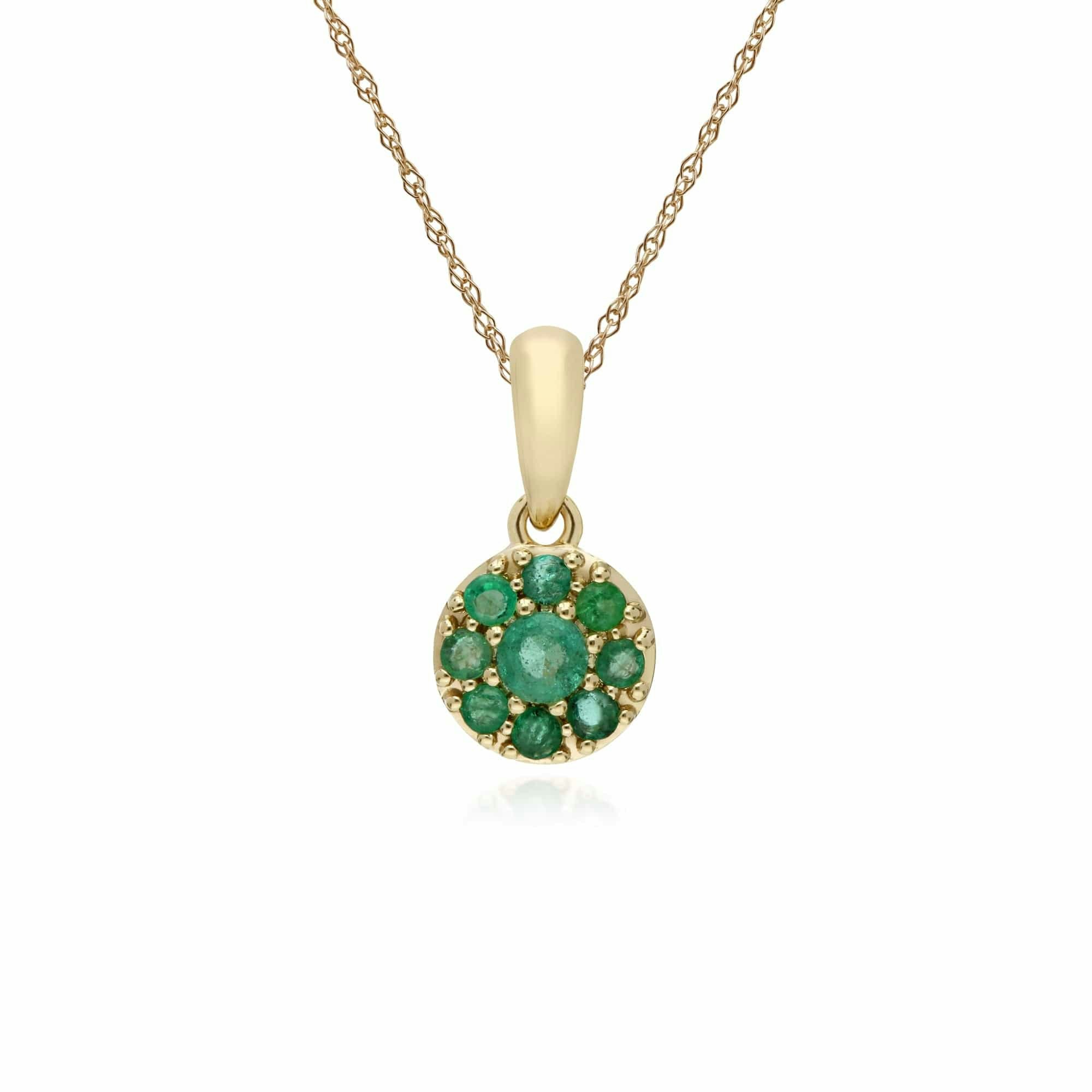 Gemondo Yellow/Gold Cluster Round Emerald Classic Pendant And Chain In 9Ct - Cluster 0.25Ct Round Emerald Classic Pendant And Chain In 9Ct