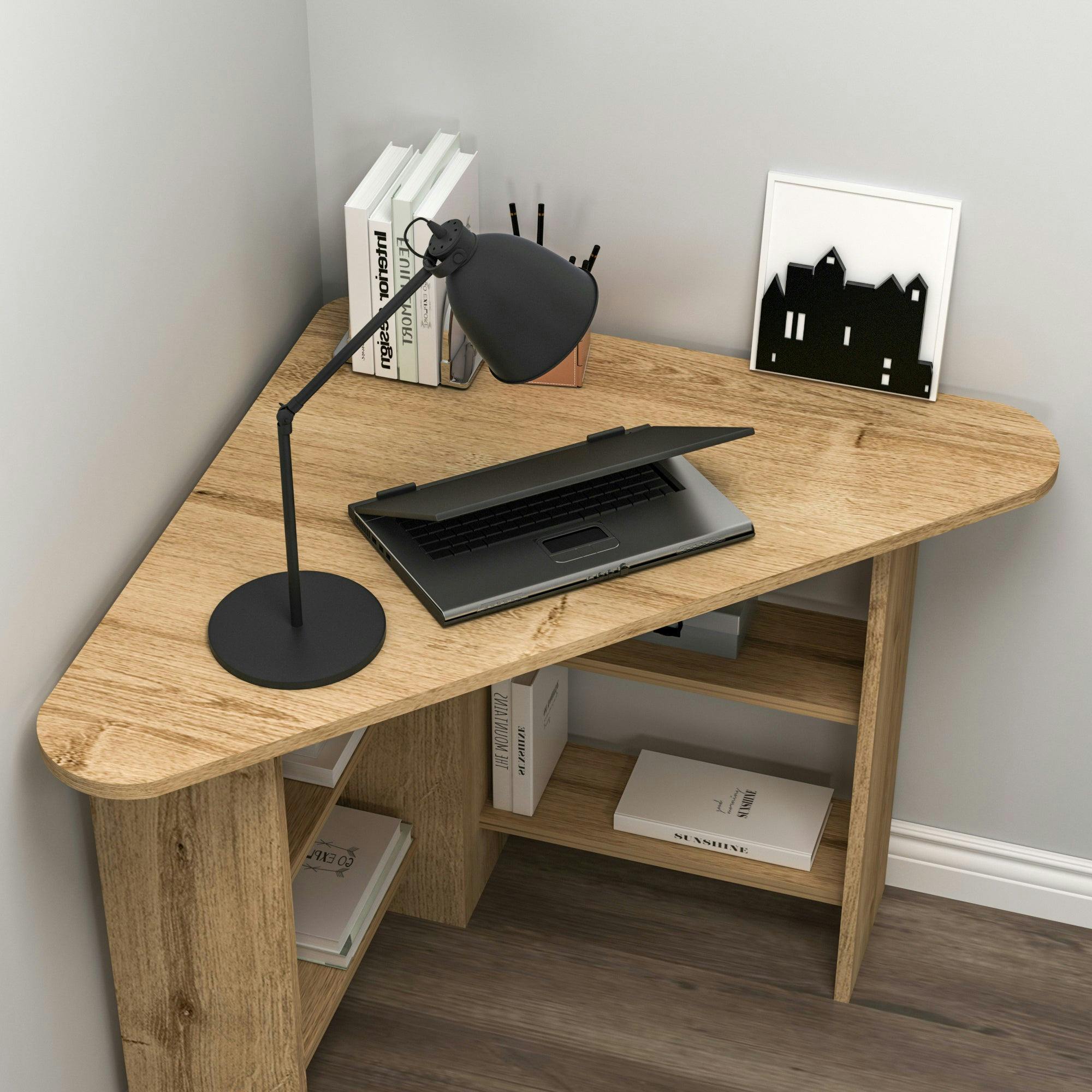 Rackhams Corner Computer Desk With Shelves-Gredos - Oak