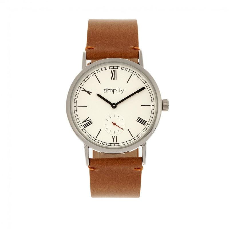 Simplify White The 5100 Leather-Band Watch - Camel