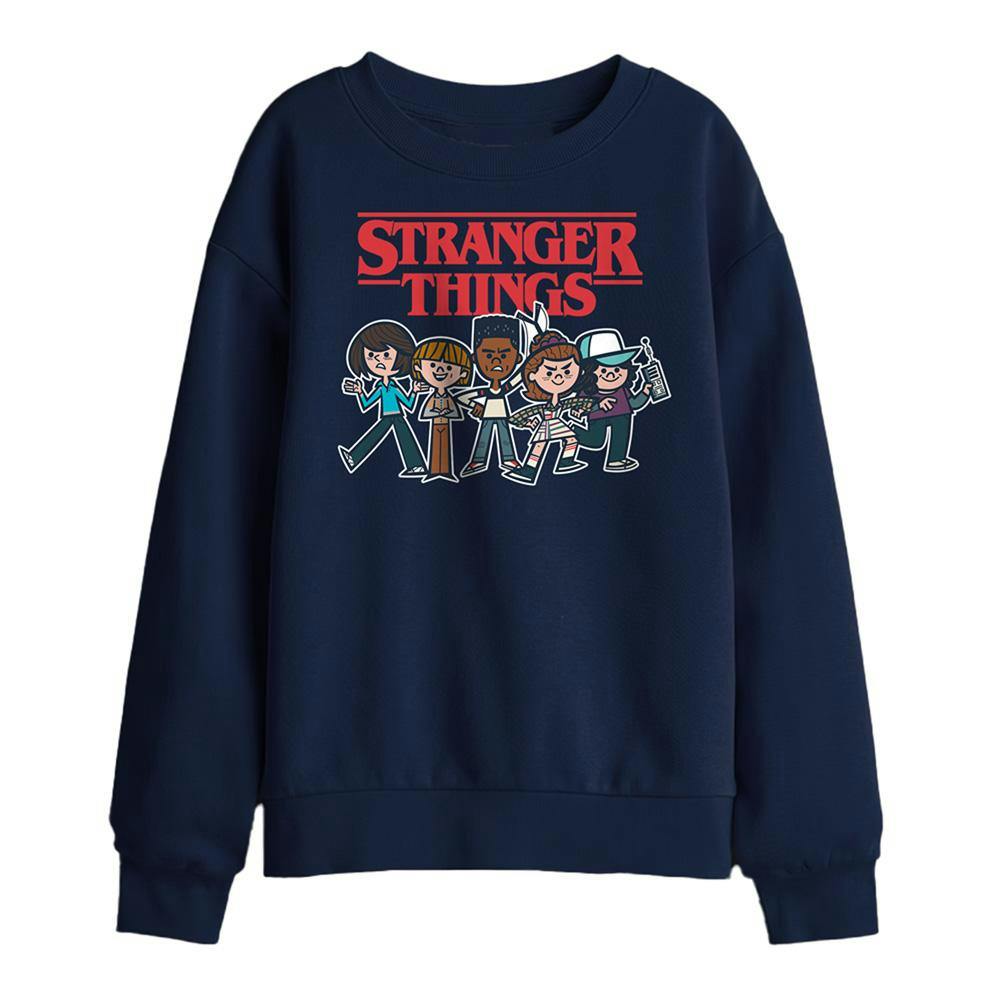 Stranger Things Kids Cartoon Group Sweatshirt - Navy - 12-13 Years - Navy - 50% Cotton/50% Polyester